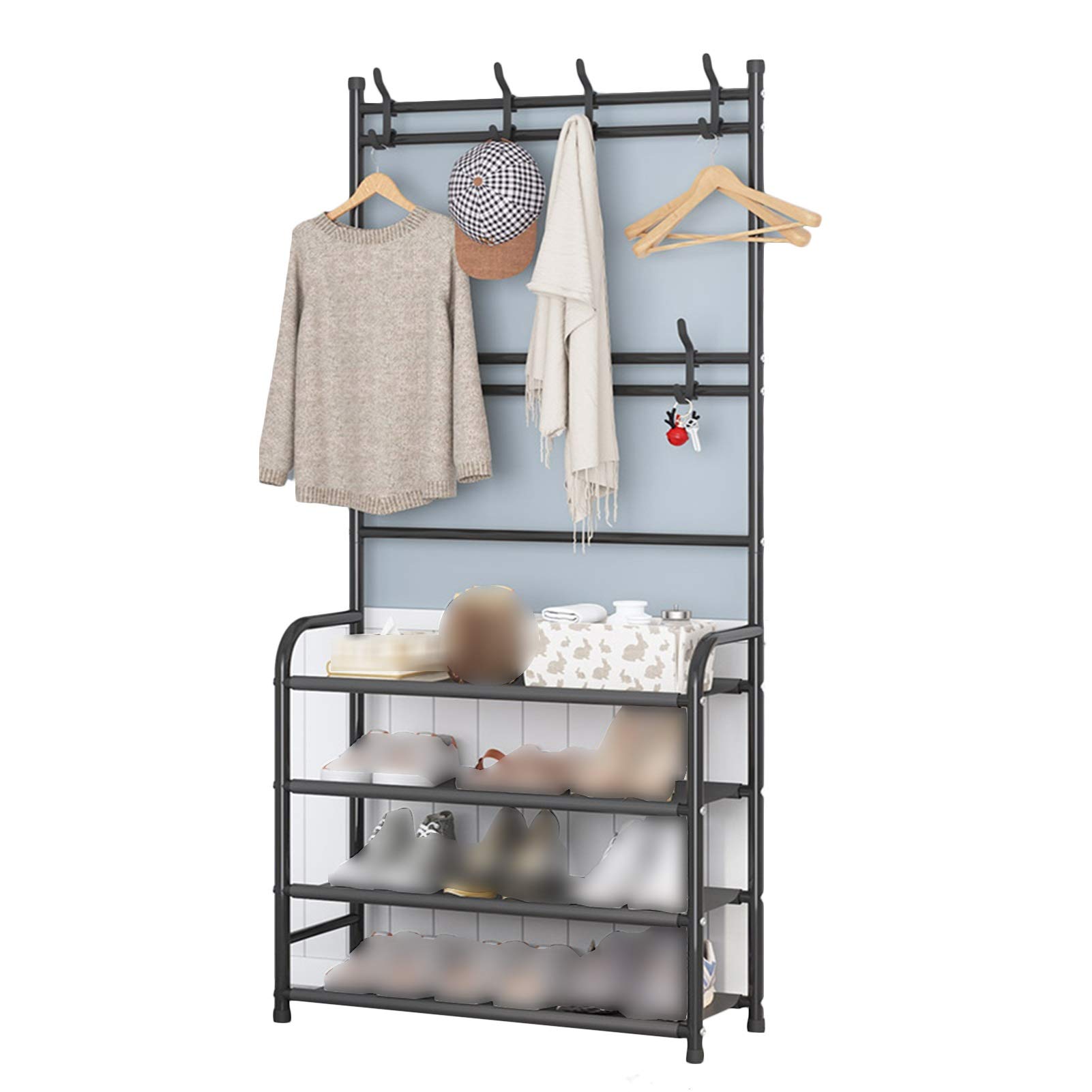 XINGLL Double Tier Coat Rack - Heavy Duty Entryway Organizer for Hats, Scarves & Shoes