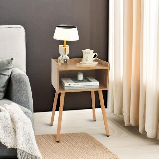MaxSmeo Mid Century Modern Nightstand - Solid Wood Bedside Table with Storage Drawer for Bedroom, Living Room & Office - Compact End Table for Small Spaces (Brown) | Perfect for Apartment, Dorm & Studio Decor