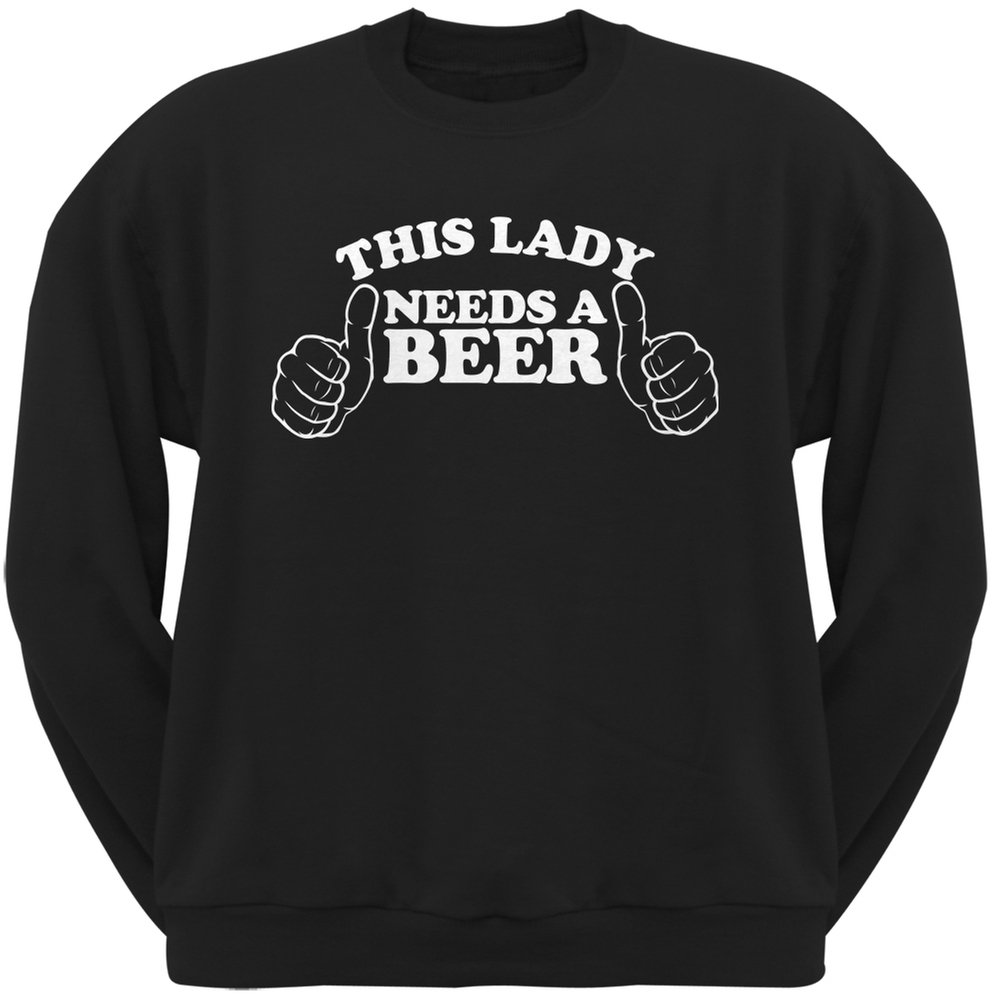 St. Patrick's Day Black Crew Neck Sweatshirt for Women - Funny 'This Lady Needs a Beer' Graphic Tee - Perfect for Pub Crawls & Irish Themed Parties