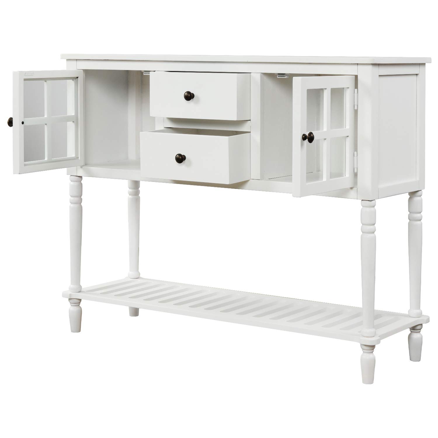 Antique 42 Inch Console Table with Glass Doors & Drawers - Entryway Sofa Table, Hallway Storage Cabinet, TV Stand for Living Room, Dining Room - White (Perfect for Small Spaces & Home Decor)