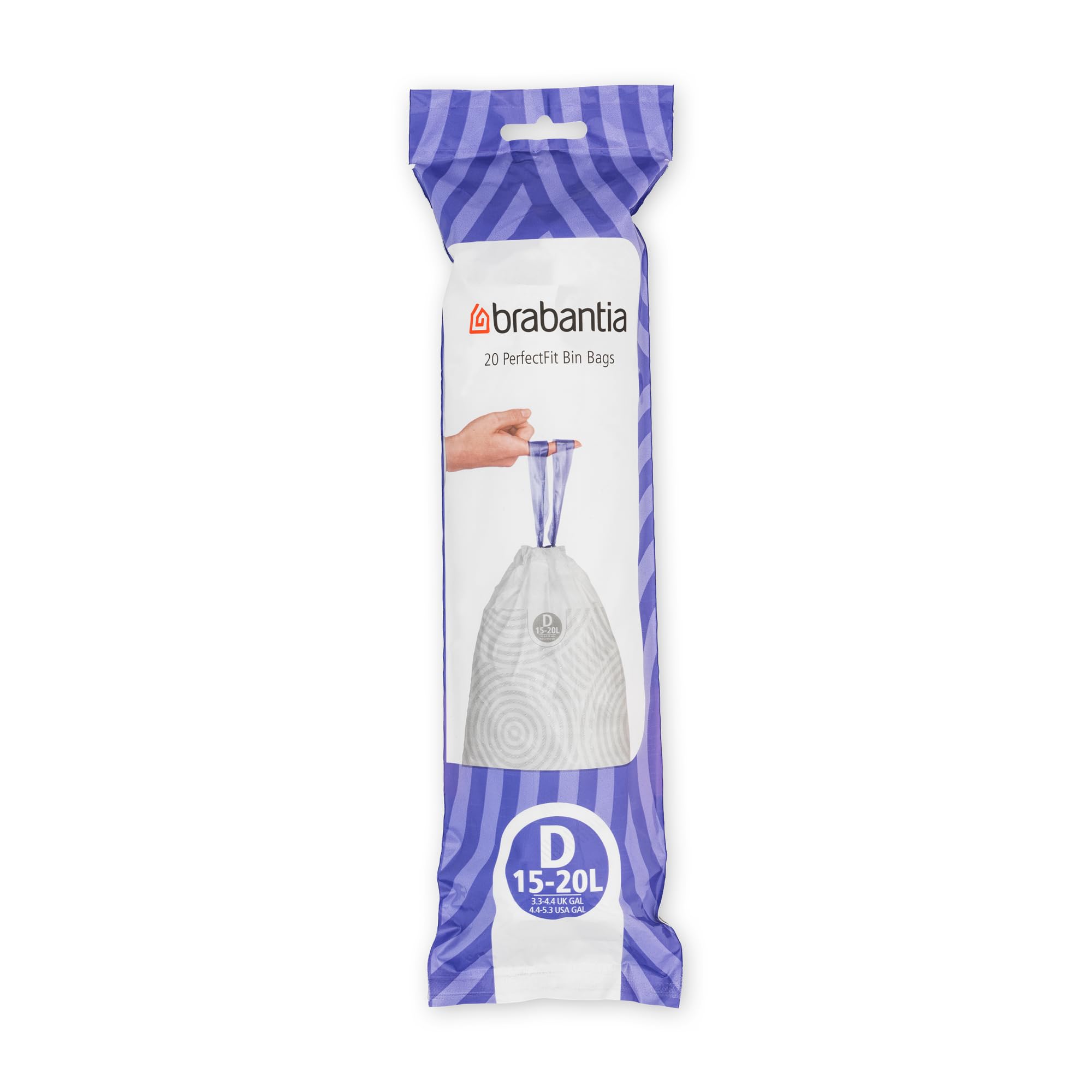 Brabantia PerfectFit Drawstring Trash Bags - 20 Count, 4-5.3 Gallon (Size D) - Thick Plastic Trash Can Liners for Kitchen, Bathroom & Office Waste Disposal