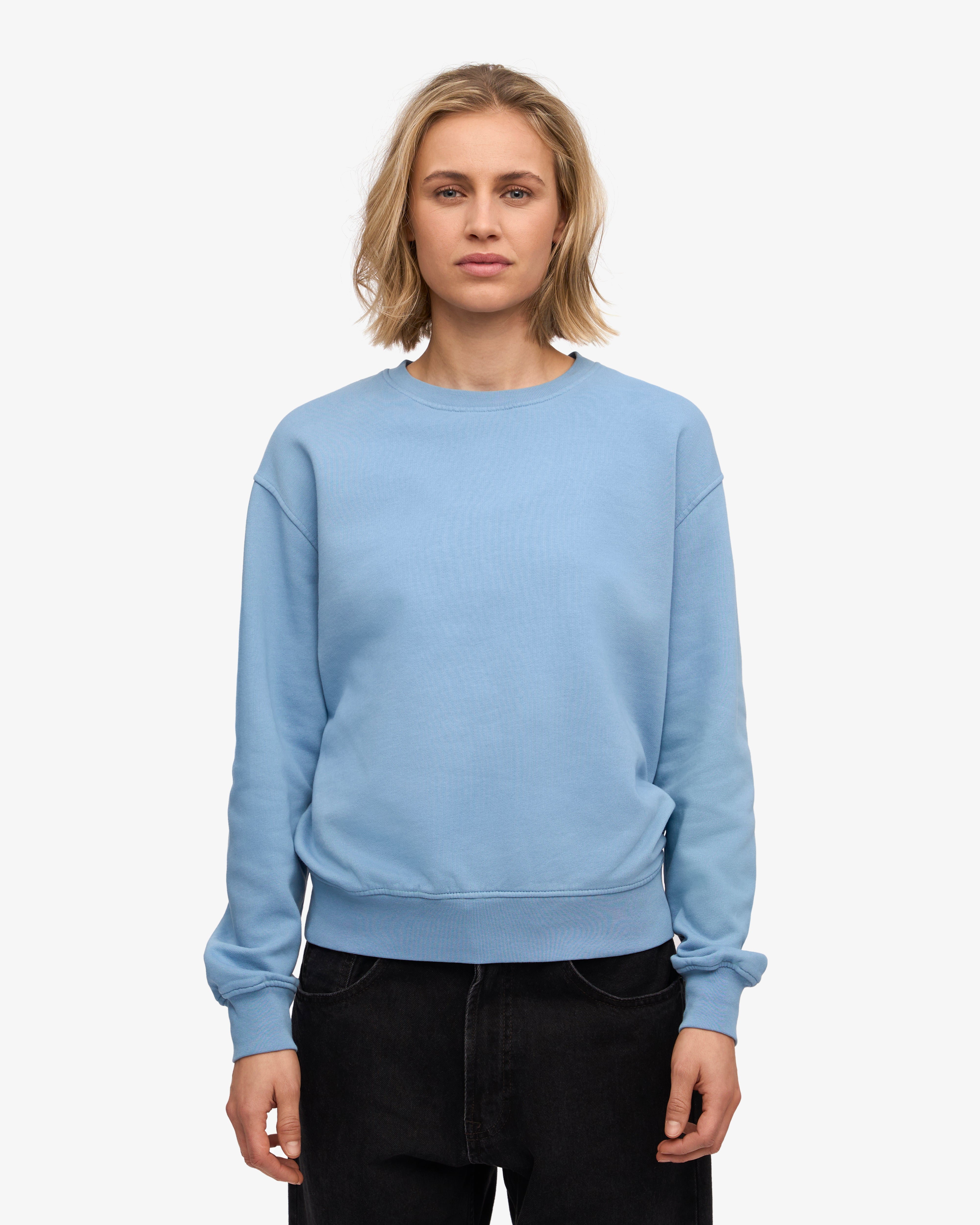 Women's Classic Organic Cotton Crew Neck T-Shirt - Seaside Blue - Casual Wear, Beach Outfit, Everyday Comfort