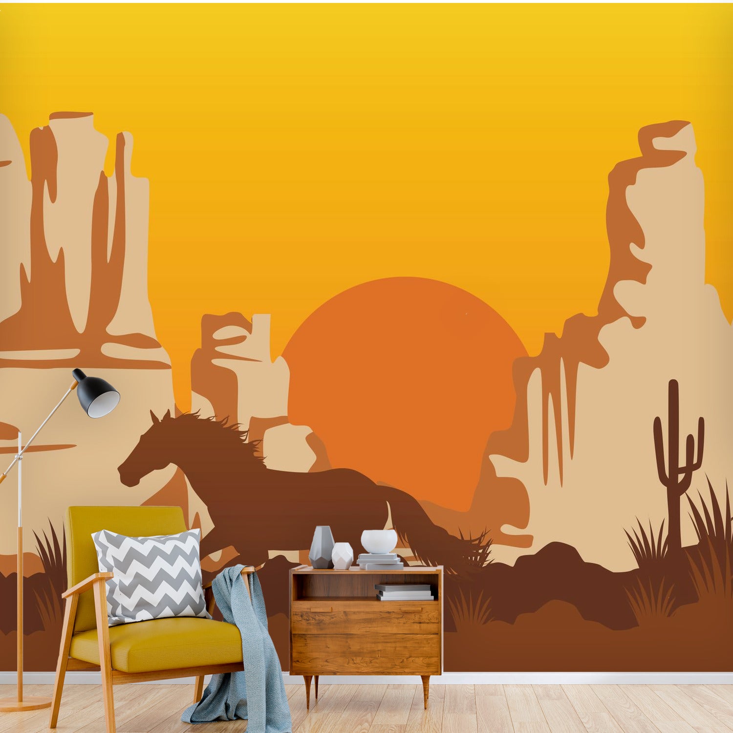 Galloping Horse Wall Mural - Arizona Canyon Landscape Peel and Stick Wallpaper - 4 Sizes (Self-Adhesive, Removable) - Perfect for Living Room, Bedroom, or Office Decor