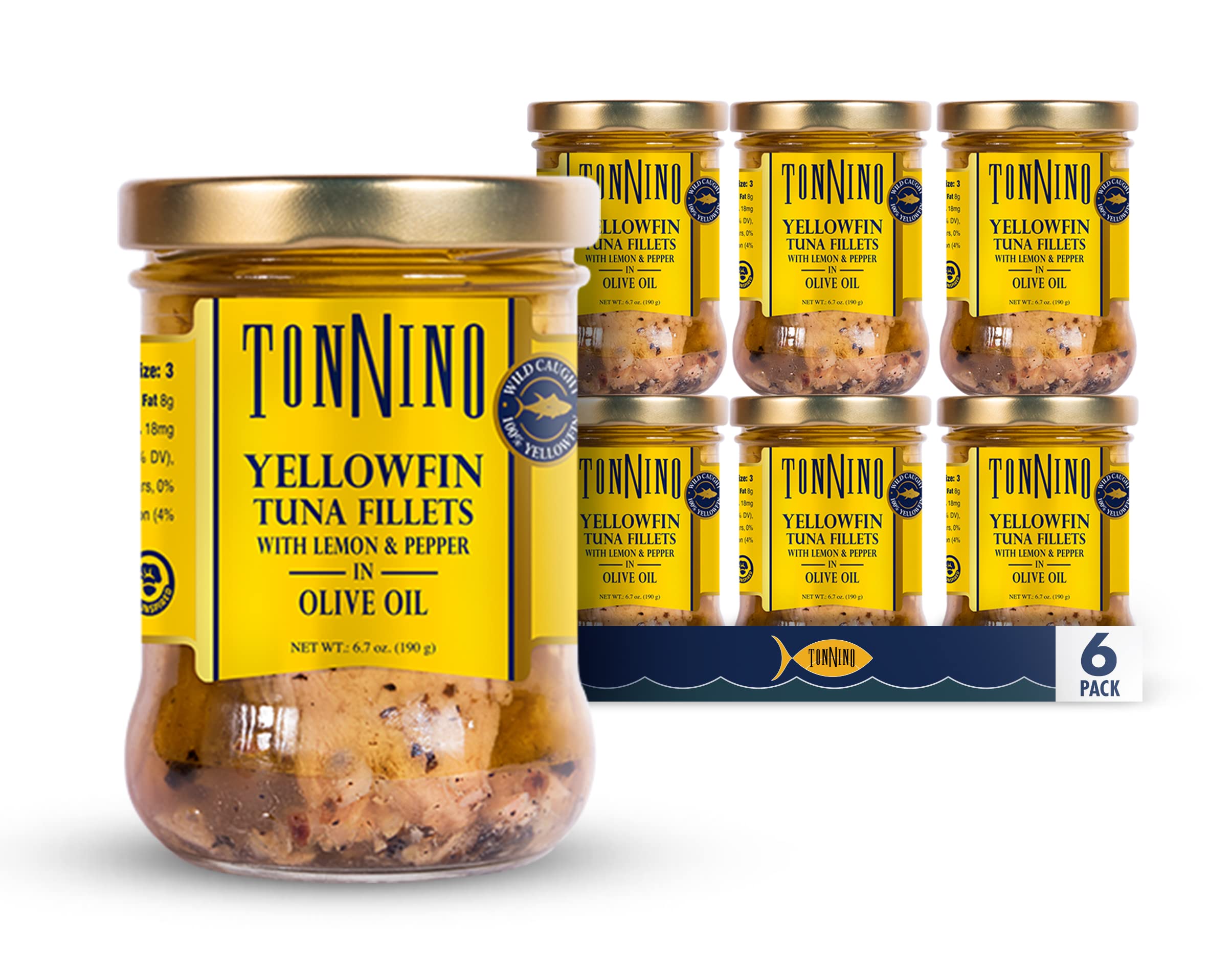 Premium Tonnino Tuna Fillets in Lemon Pepper & Olive Oil - 6.7oz (6-Pack) - Wild Caught, High Protein, Keto & Paleo Friendly - Perfect for Salads, Sandwiches & Healthy Meal Prep
