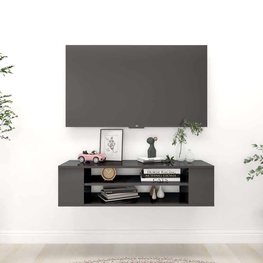 Sywamol TV Stand for 65 Inch TV with Storage - Modern Hanging TV Cabinet for Living Room, High Gloss Gray Finish, 39.3 x 11.8 x 10.4 Inches - Perfect for Home Entertainment & Living Room Organization