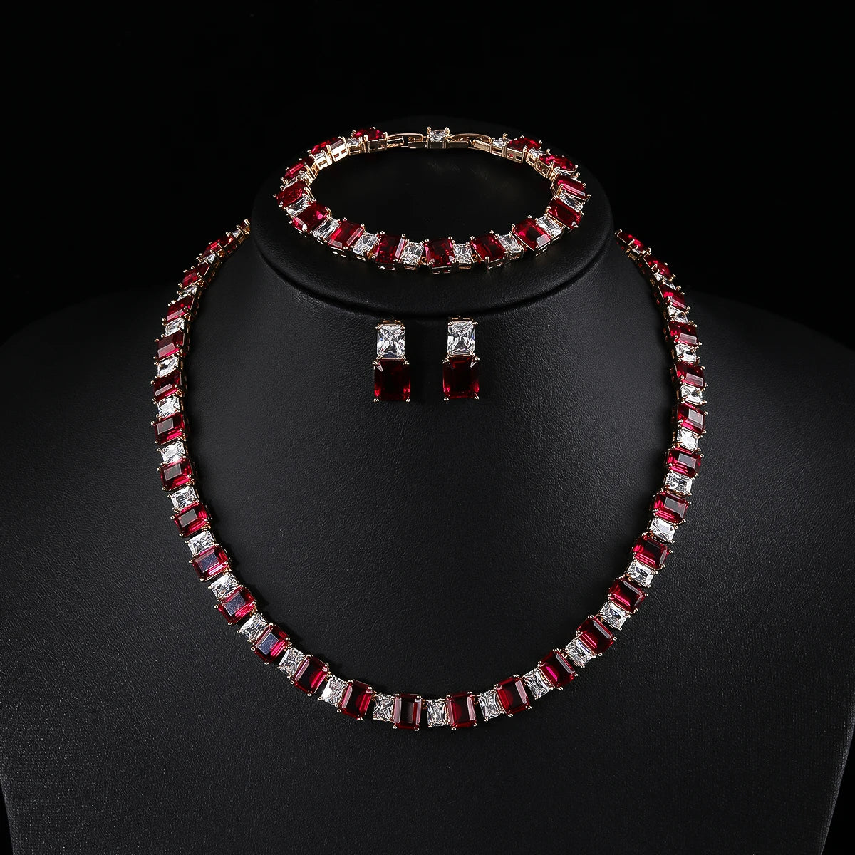 Luxury Cubic Zirconia Square Jewelry Set for Women - Necklace, Earrings & Bracelet 3-Piece Bridal Wedding Jewelry Accessories | Perfect for Weddings, Anniversaries and Special Occasions