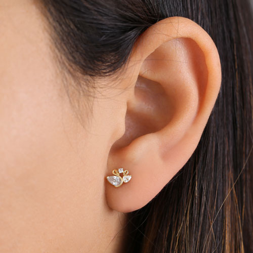 14K Solid Yellow Gold Swan Stud Earrings with CZ Stones - Elegant Jewelry for Women, Perfect for Parties, Weddings & Everyday Wear