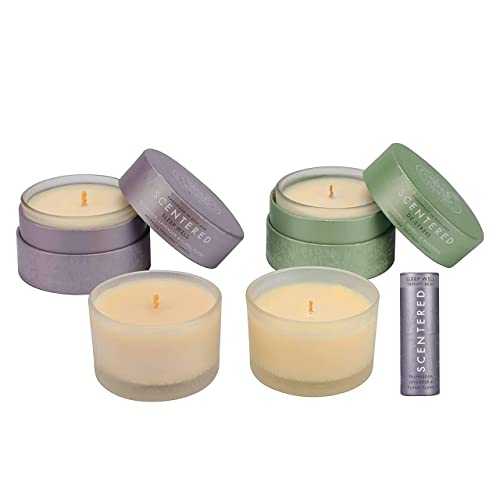 Scentered Aromatherapy Gift Set - Lavender Scented Candles & Sleep Balm for Stress Relief & Better Sleep | 4 Travel-Sized 3oz Candles (2 Boxed + 2 Loose) + 1 Sleep Well Balm | Perfect for Bedtime Relaxation, Spa Nights & Self-Care Gifts