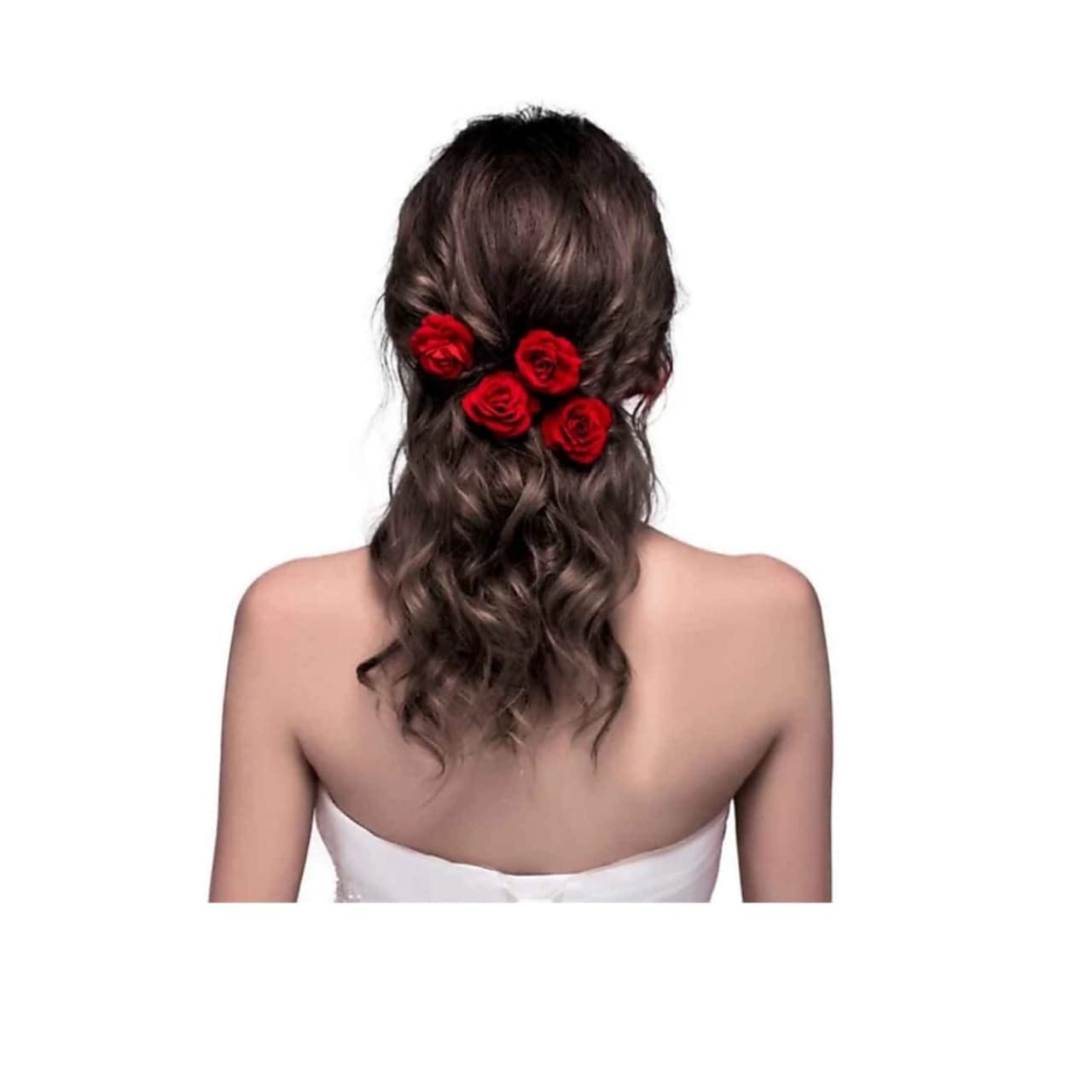 6 Pcs Bridal Rose Hair U Pins & 1 Pcs Mogra Gajra Hair Accessory Set for Wedding, Bridal Party, Prom, and Special Occasions