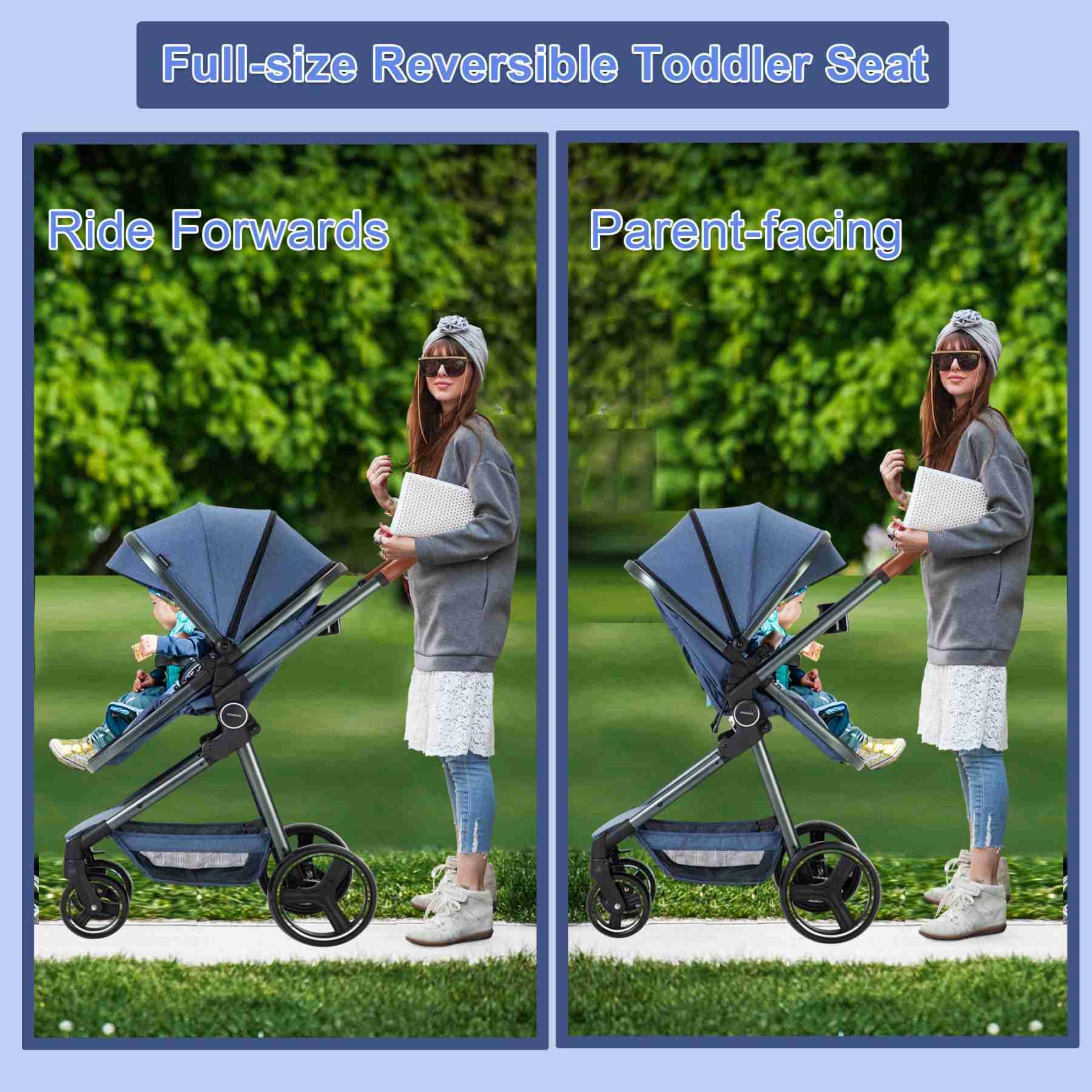 Convertible Baby Stroller for Newborn to Toddler - 3-in-1 Bassinet Carriage Pram in Blue | Lightweight Travel System for Shopping, Park Walks & Airplane Travel