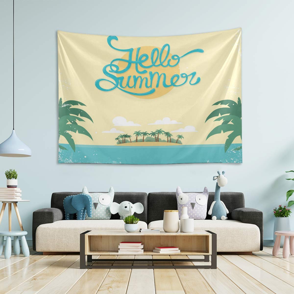 Hello Summer Large Wall Tapestry - 60x50 Inch Boho Room Decor for Bedroom, Dorm & Living Room | Vibrant Hippie Tapestry Wall Hanging for Home Decor, Beach House & Festival