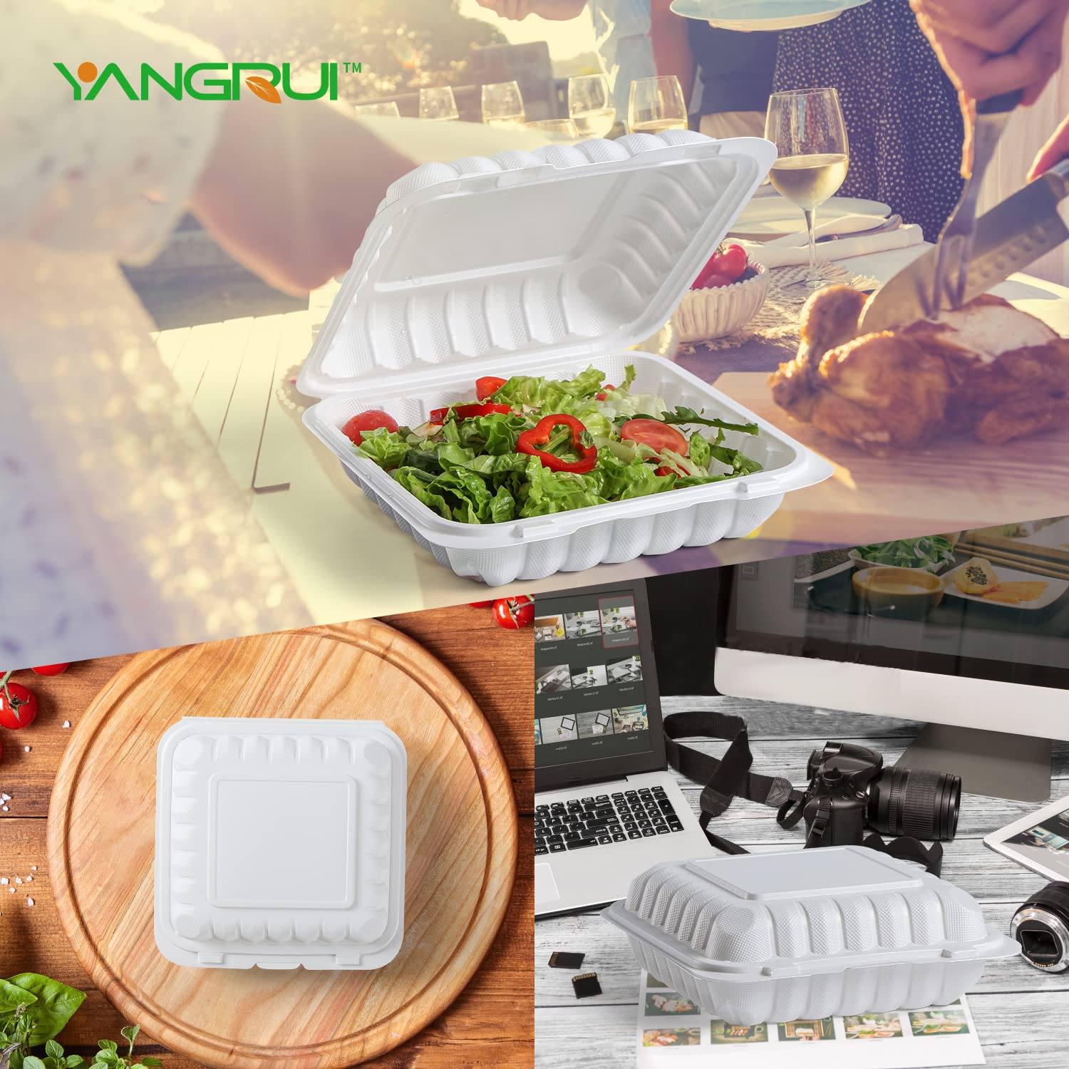 YANGRUI 100-Pack Reusable 9-Inch Meal Prep Containers - 41oz BPA-Free Plastic Clamshell Food Storage, Microwave & Freezer Safe - Perfect for Restaurant Takeout, Meal Prepping, and Leftovers Storage