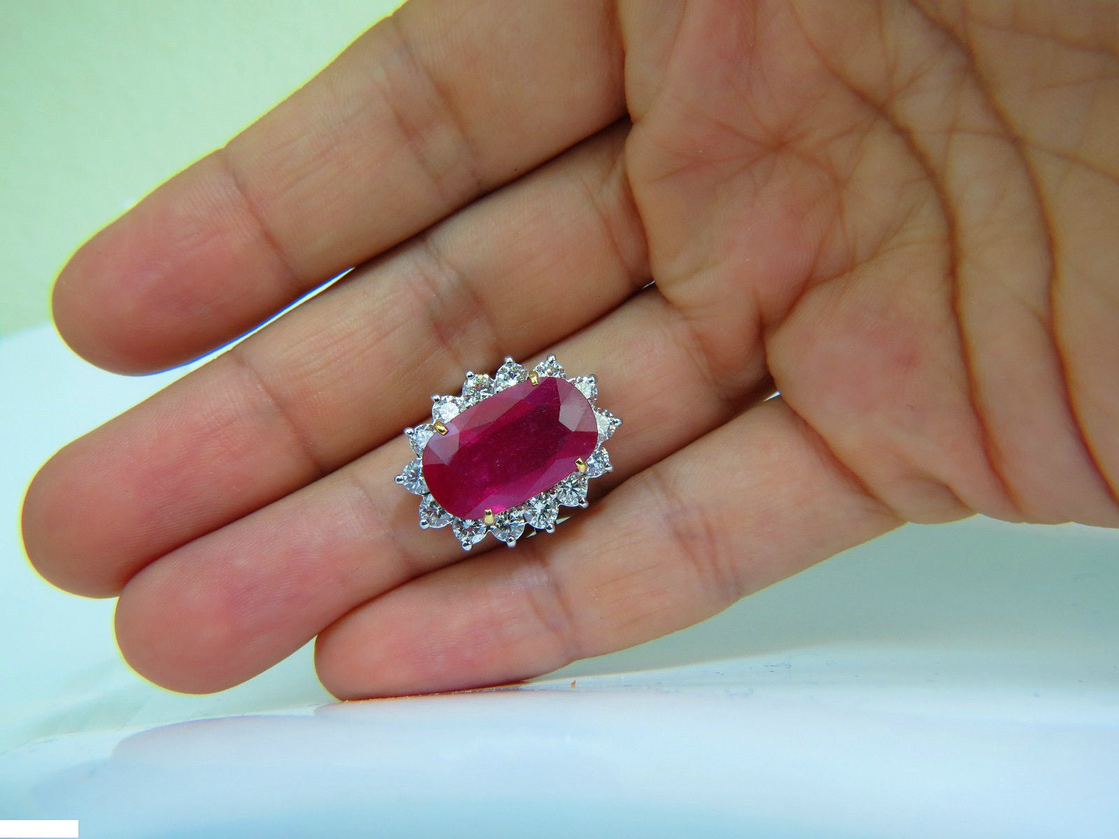 17.90CT Enhanced Ruby & Diamond Ring in 14KT Gold - Vintage Diana Deco Style A++ for Weddings, Anniversaries & Special Occasions
