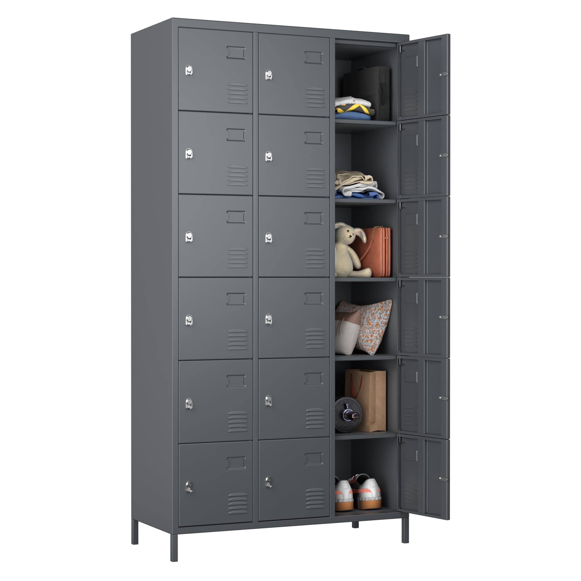 18-Door Metal Lockers for Employees - Heavy Duty Steel Storage for Offices, Schools, Gyms & Homes (Dark Gray, Assembly Required) - Perfect for Secure Personal Belongings Storage in Workplaces and Fitness Centers