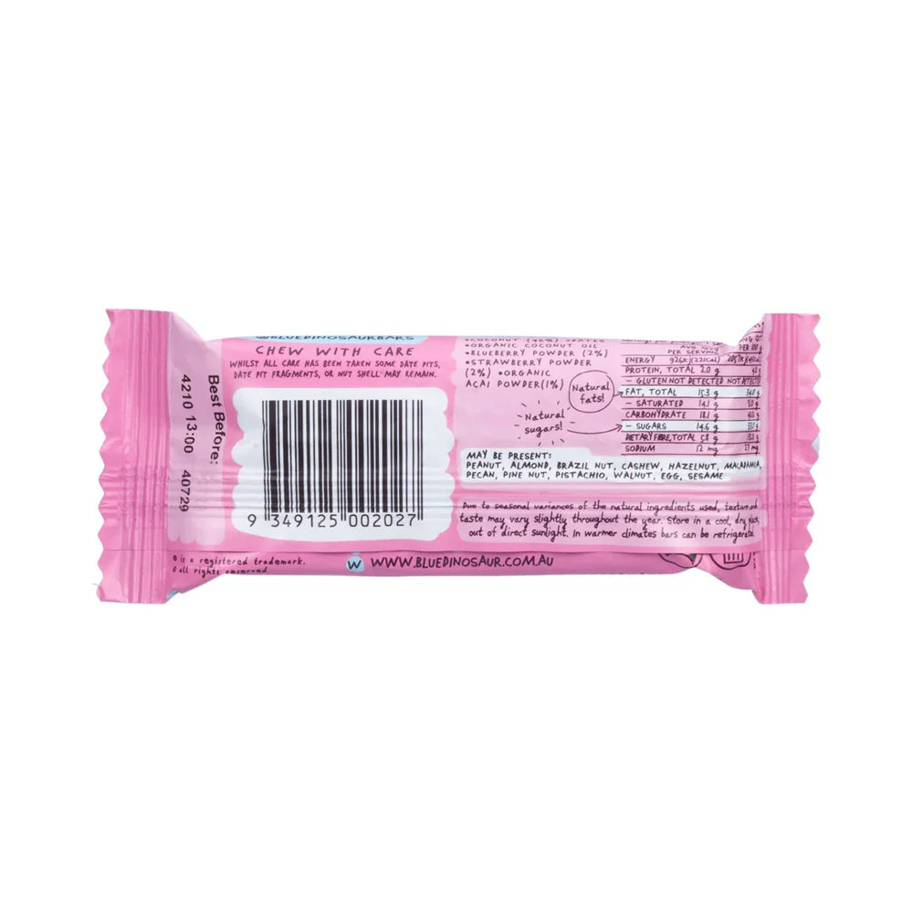 Organic Blue Dinosaur Berry Coconut Snack Bars - Gluten Free, Vegan, Non-GMO Energy Bars (12 Pack) | Perfect for Kids Lunchboxes, Hiking Snacks & On-the-Go Healthy Treats