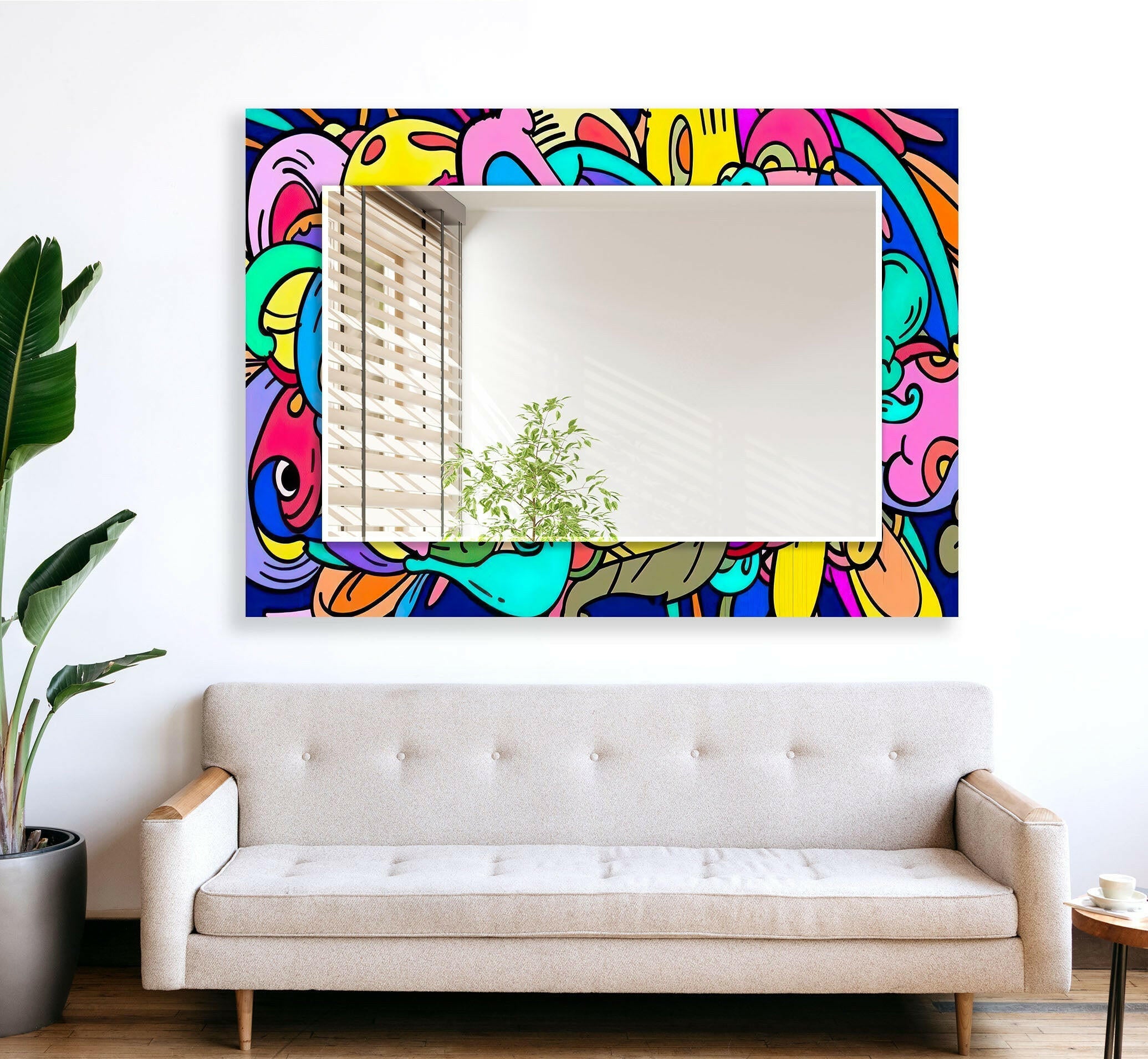 Vibrant Pop Art Glass Wall Mirror - Modern Home Decor for Living Room, Bedroom & Bathroom - Unique Handmade Design for Stylish Interiors