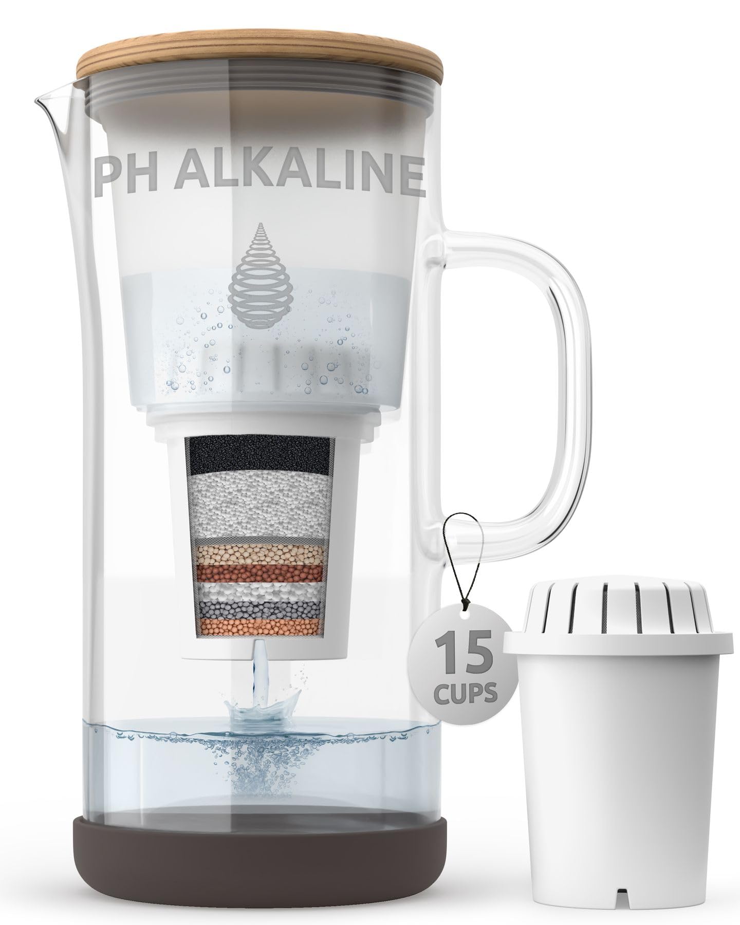 **Invigorated Water pH Restore Glass Alkaline Water Pitcher – 3.5L (118 Oz) Long-Lasting Filter Jug with Multi-Stage Filtration for High pH, Pure Drinking Water – Ideal for Home, Office & Travel**