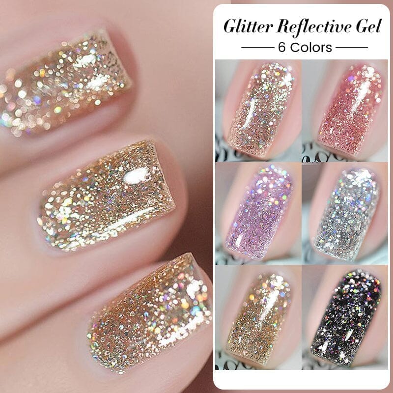 6 Colors Glitter Reflective Gel Nail Polish Set - Dream Star 10ml - Long Lasting UV LED Soak Off Manicure Kit for Nail Salon & Home DIY Nail Art