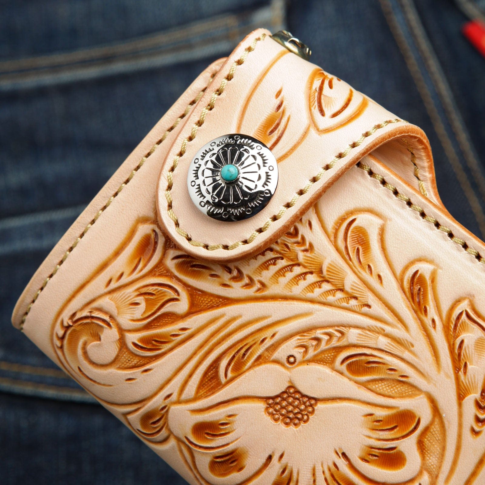 Genuine Light Brown Cowhide Leather Western Biker Wallet for Men - Perfect for Motorcycle Riders, Country Style & Everyday Carry