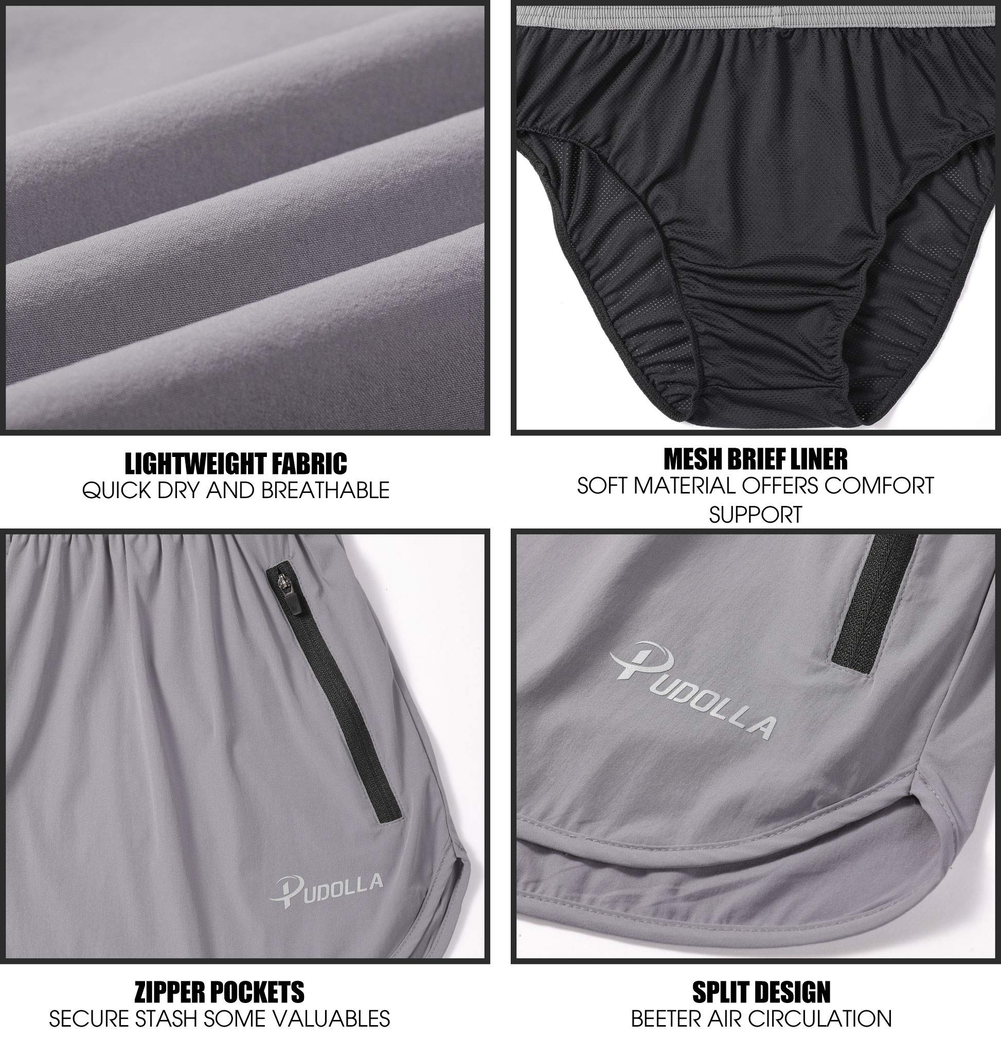 Pudolla Men's 3 Inch Running Shorts - Quick Dry Gym Workout Shorts with Zipper Pockets | Lightweight Athletic Shorts for Jogging, Training & Outdoor Sports