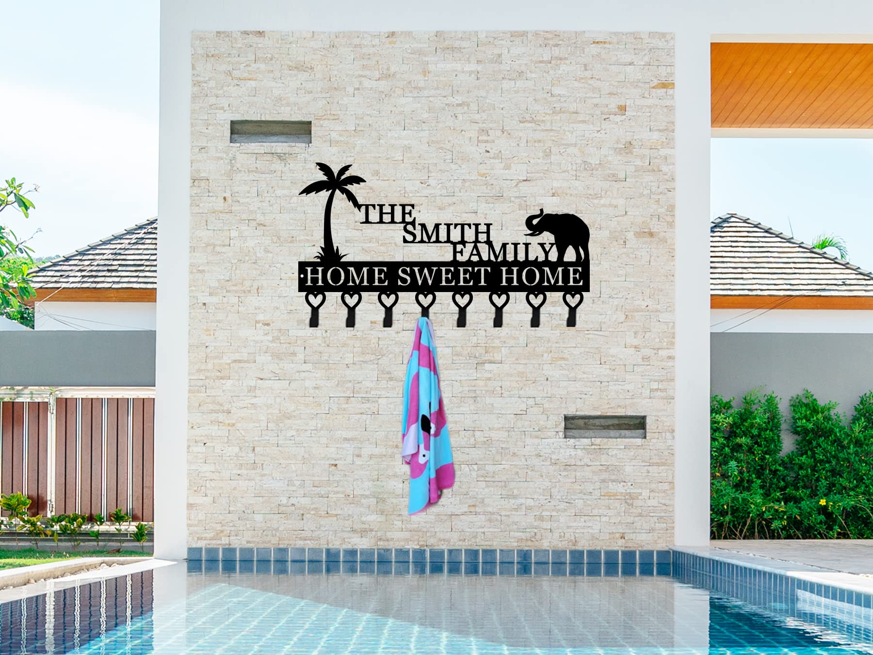 Personalized Elephant Wall Key Holder with Family Name - Decorative Key Rack for Home Entryway, Mounted Key Hooks for Keys, Dog Leash & Towels - Perfect for Living Room, Bedroom or Office Organization