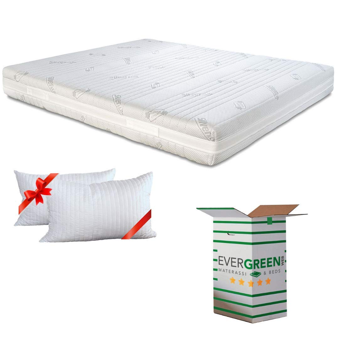 EVERGREENWEB - 80x190 Memory Foam Mattress with Free Pillows, 25cm Orthopedic Support, Removable & Machine Washable Anti-Dust Mite Cover - Perfect for Bedrooms, Guest Rooms & Small Apartments