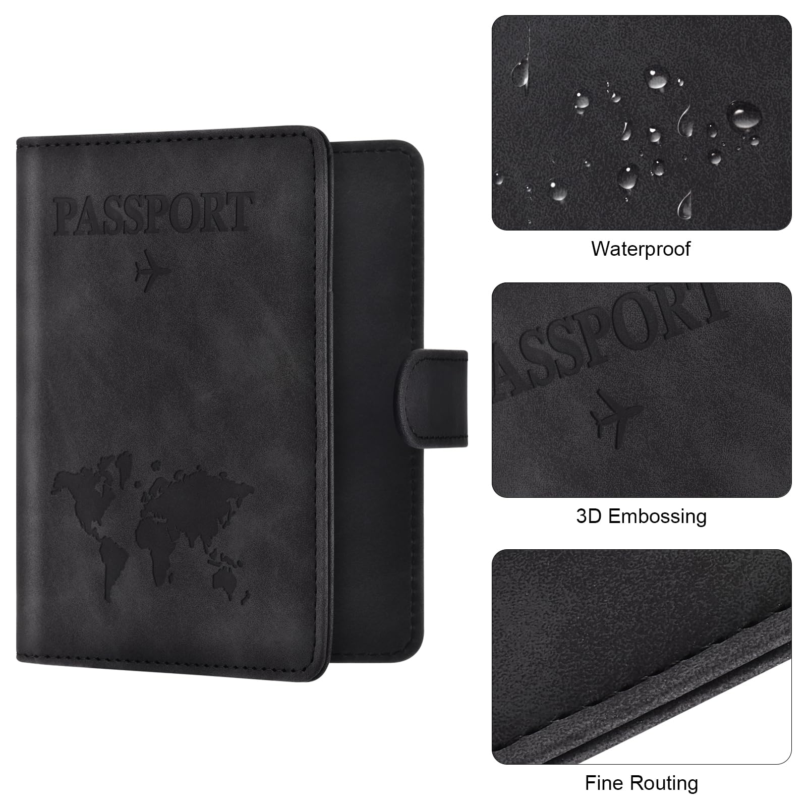 Eoehro Travel Passport Holder for Women & Men - Black | Secure & Stylish for Airports & Trips