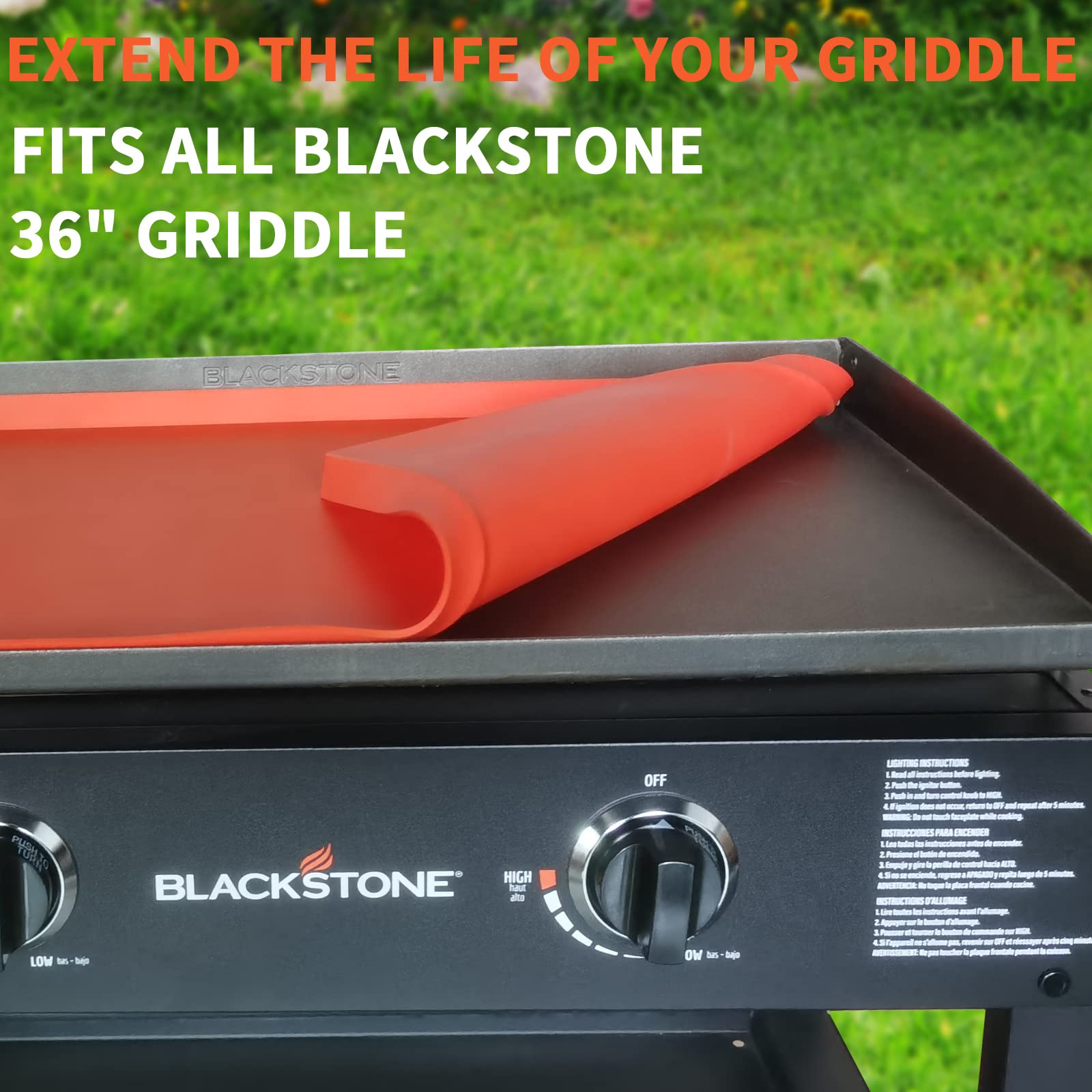 BSARTE 36 Inch Heavy Duty Silicone Griddle Mat Cover for Blackstone 36 Inch Griddle - Food Grade Thick Protective Cooking Surface Cover - Perfect for Outdoor Grill, Camping, Backyard BBQ & Tailgating - Orange