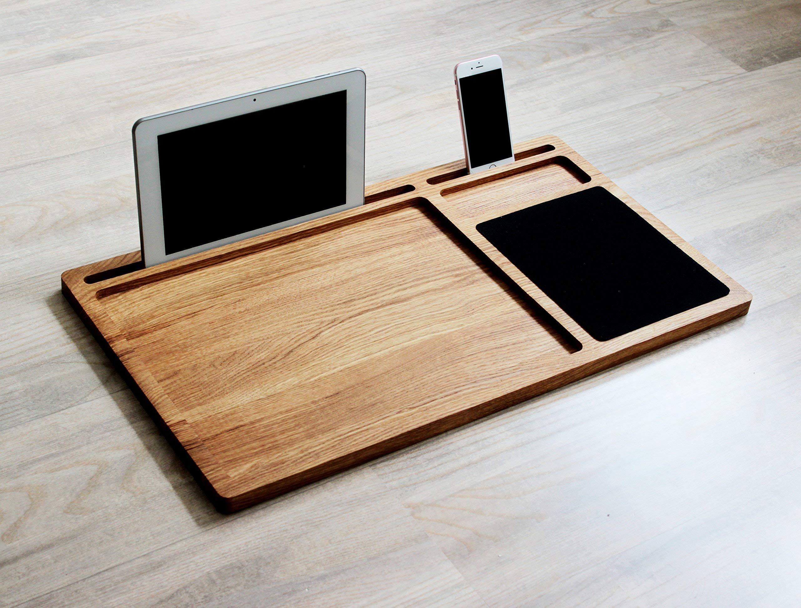 Personalized Solid Oak Wood Lap Desk with Mouse Pad & Slots for iMac, iPhone, Laptop Stand | Portable Workstation for Office, Home, Bed, Couch | Perfect Gift for Men, Women, Professionals & Students