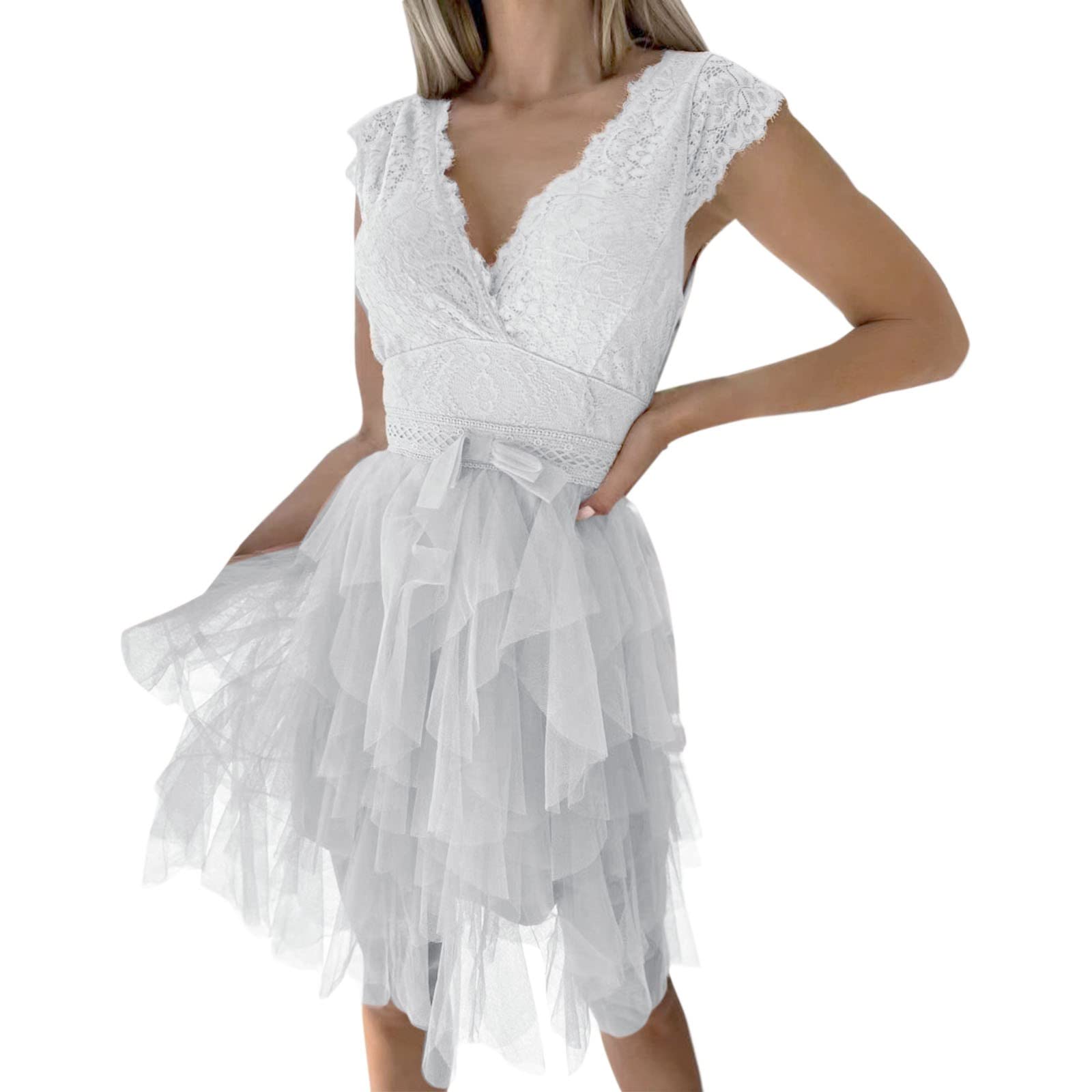 Milkcha Women's Elegant Floral Lace Cocktail Dress - Sleeveless Handkerchief Hem Asymmetrical Spring Dress for Casual Wear, Parties & Special Occasions