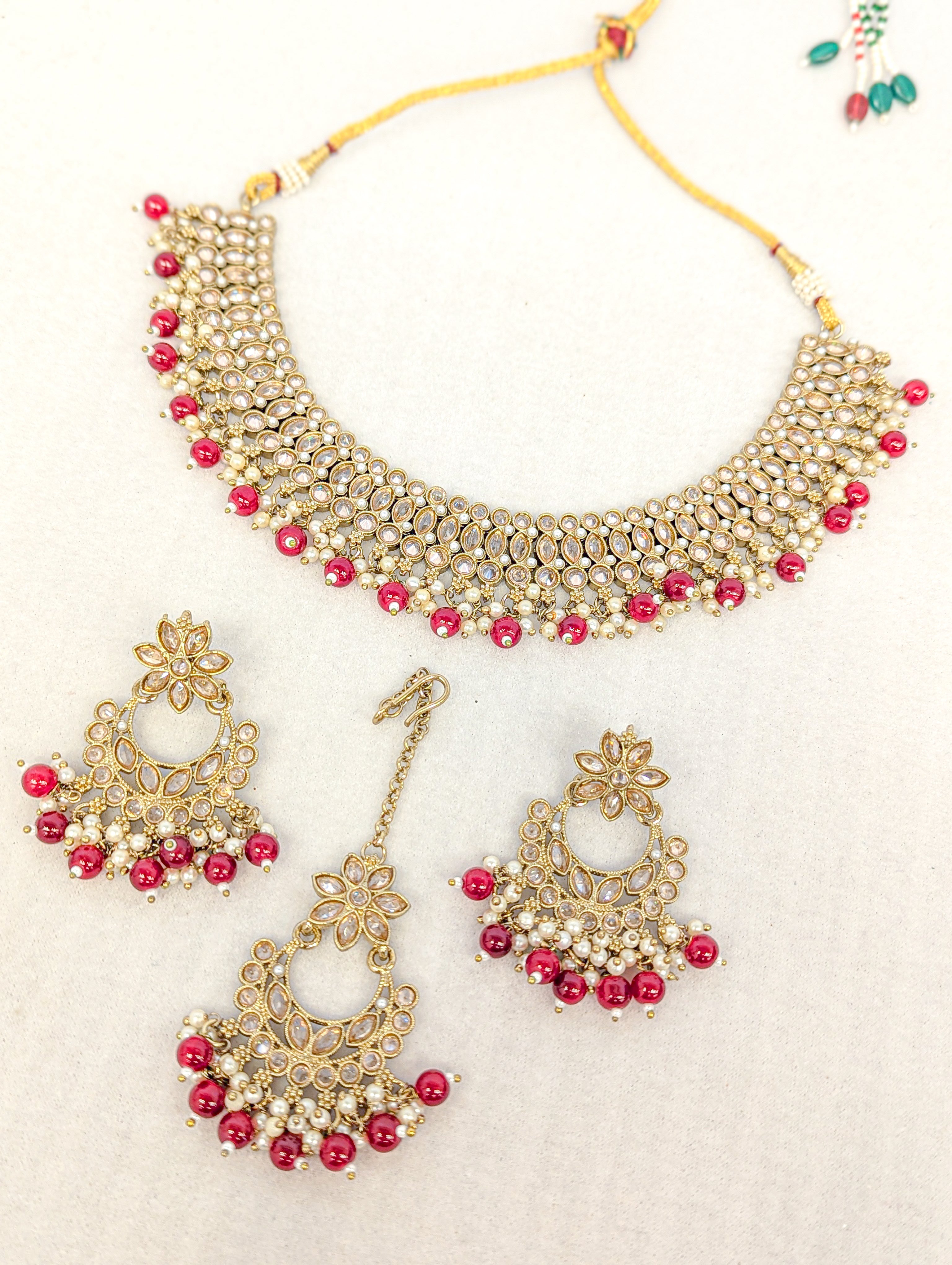 Trisha Polki Full Set Jewelry - Exquisite Handmade Necklace, Earrings & Bracelet Set for Women | Perfect for Weddings, Parties & Special Occasions