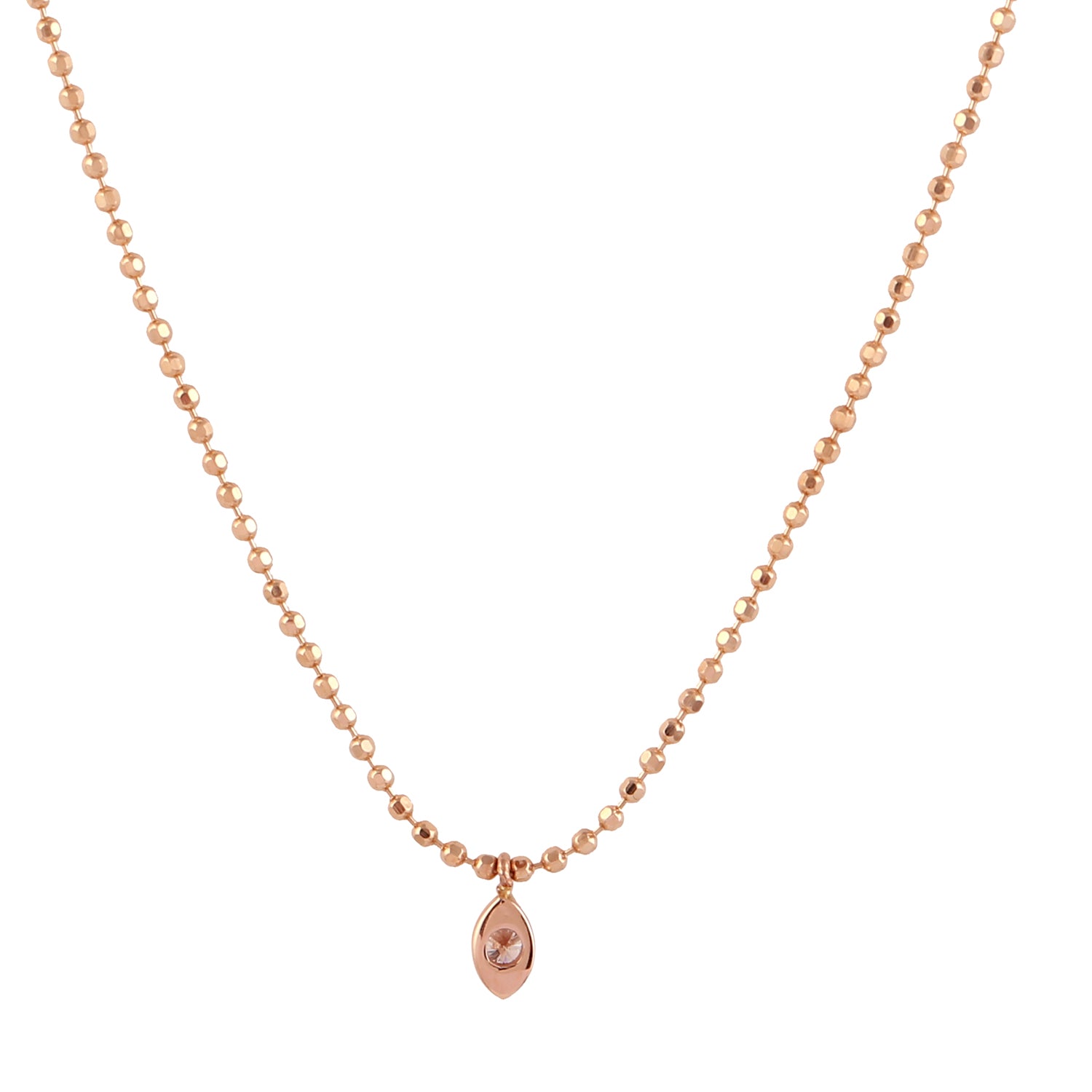 18K Rose Gold Dot Ball Chain Necklace with Solitaire Diamond Pendant - Elegant Dainty Jewelry for Women, Gift for Her, Perfect for Weddings, Anniversaries & Special Occasions