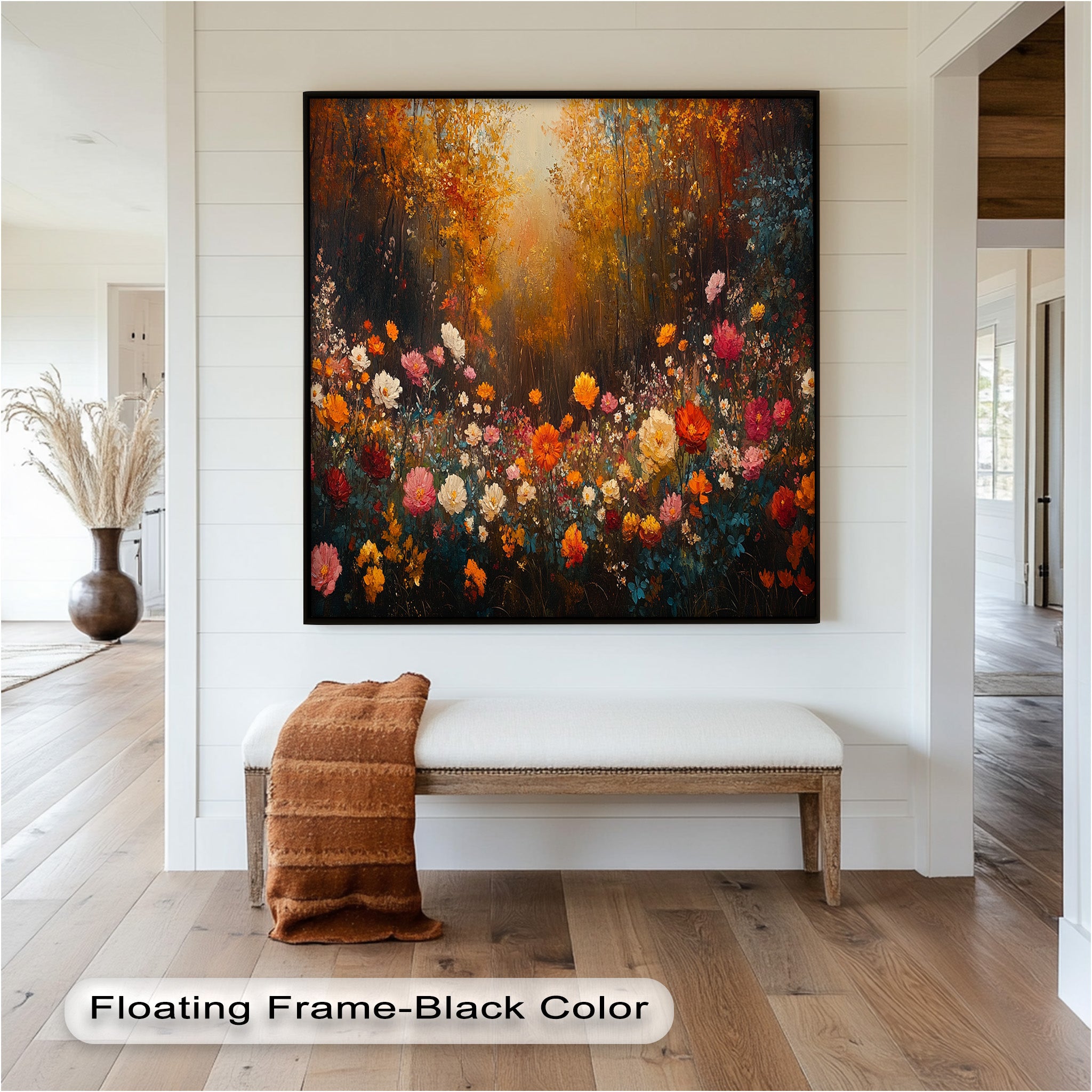 Autumn Floral Meadow Oil Painting - Vibrant Nature Landscape Artwork for Home Decor, Office Wall Art & Gift Ideas