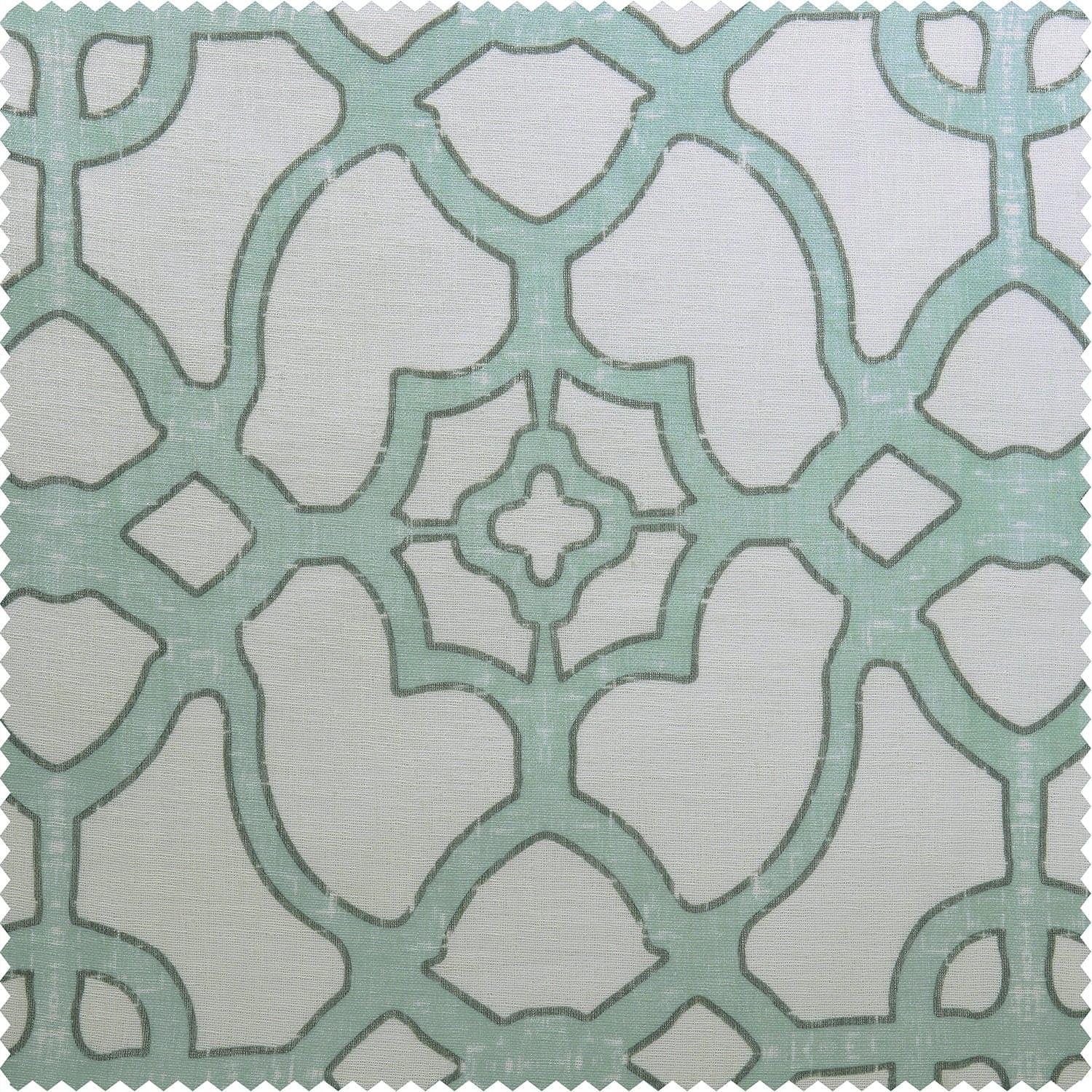 SeaGlass Blue Geometric Printed Sheer Custom Curtains for Living Room & Bedroom - Light Filtering Window Drapes with Modern Design
