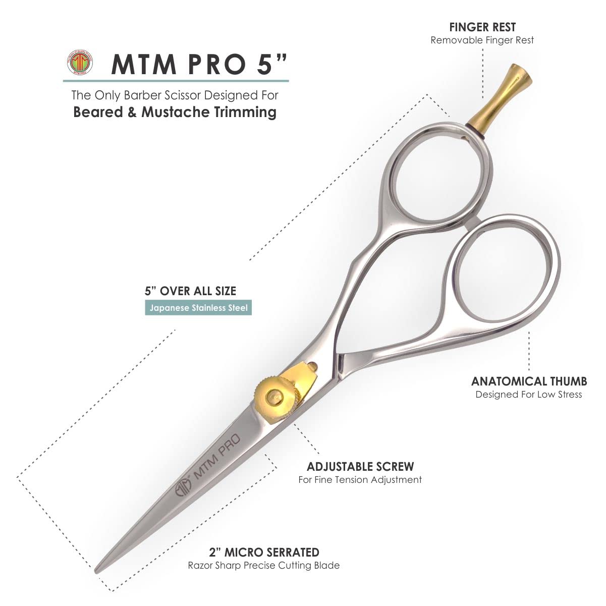 Premium Beard & Mustache Grooming Kit - Professional Stainless Steel Trimming Scissors with Comb for Men (5