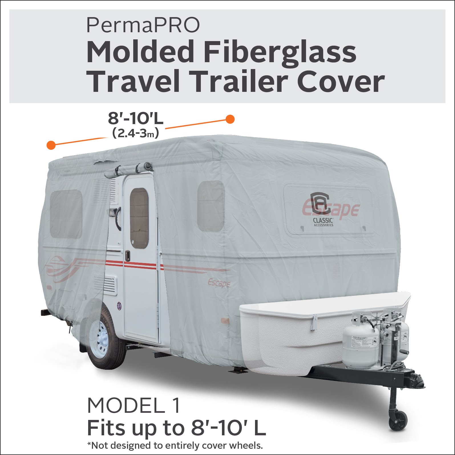 Classic Accessories Over Drive PermaPRO Molded Fiberglass RV Cover - Waterproof Travel Trailer Cover for 8'-10' Campers | All-Weather Protection for Outdoor Storage & Travel