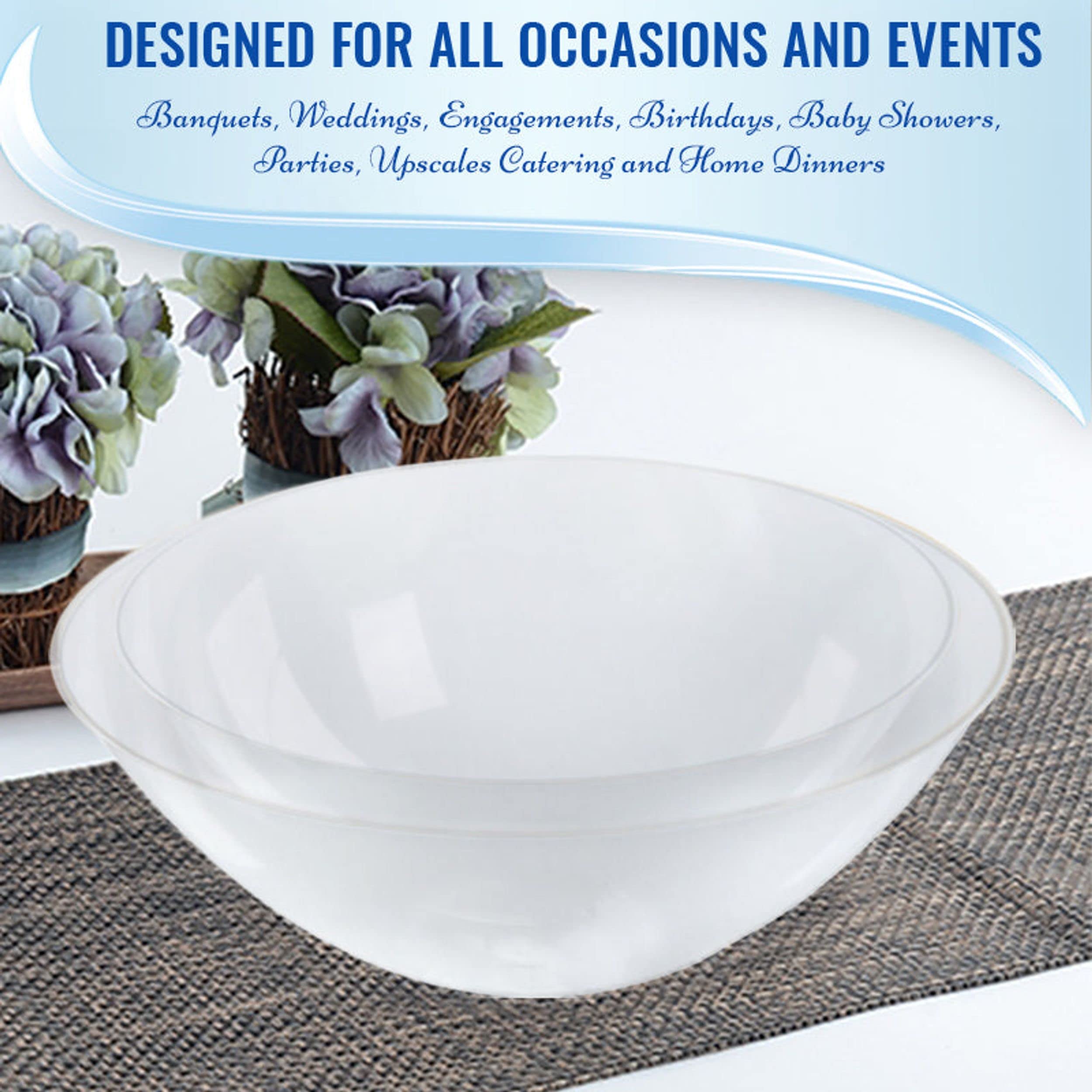 Disposable Plastic Plates with Rim Design - 60 Pack 32oz Clear Round Bowls for Wedding, Birthday Party, Picnic & All Occasions | Bulk Organic Dinnerware for Catering, BBQ, Family Gatherings & Outdoor Events