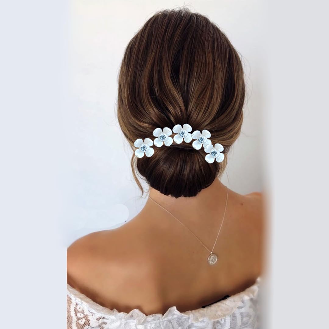 Elegant Gold Hair Pins for Women - Set of 10 Artificial Metal Hair Clips with Pearl Flowers & Crystal Stones | Bridal Hair Accessories for Weddings, Prom, Parties & Special Occasions