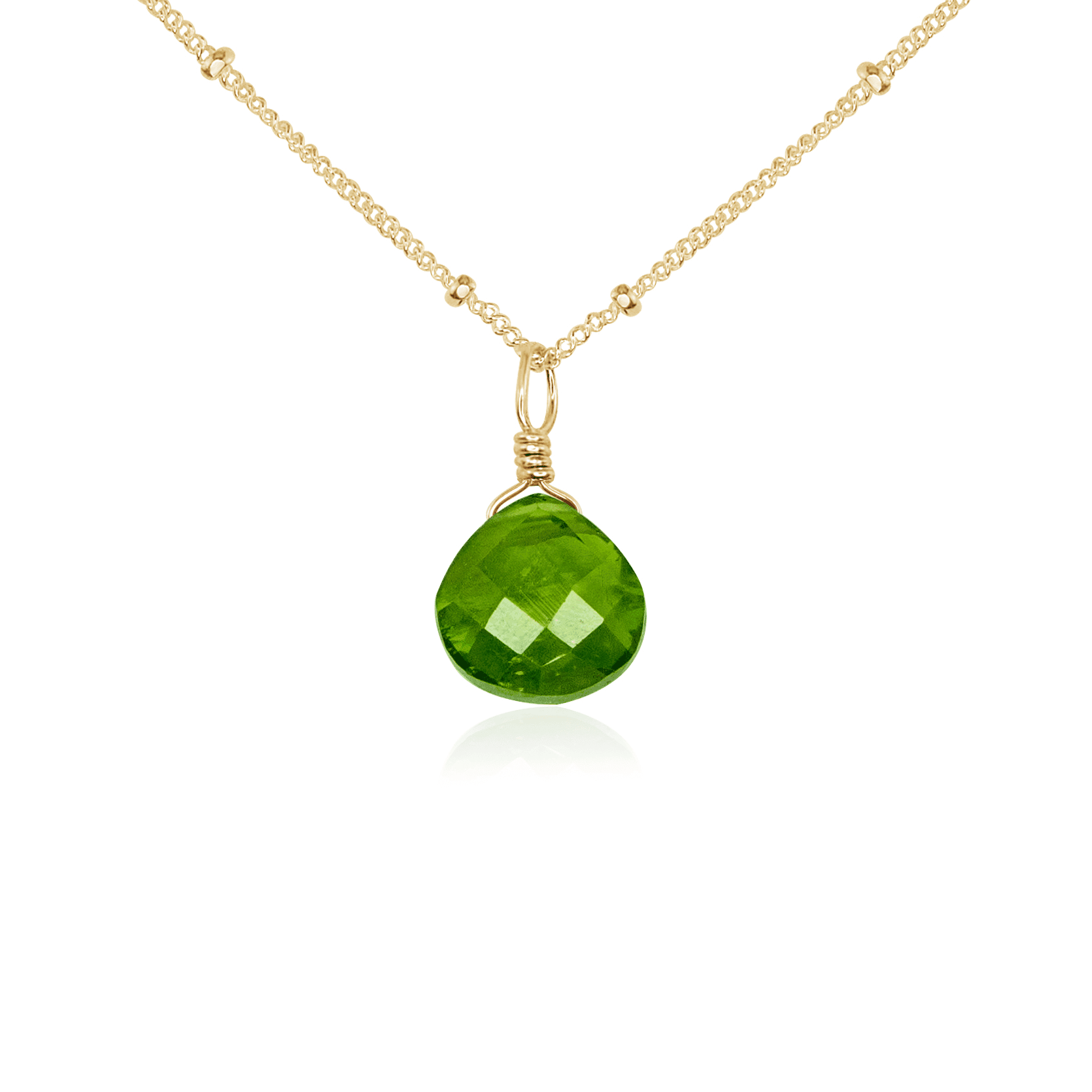 Elegant Tiny Peridot Teardrop Crystal Pendant Necklace - Dainty Green Gemstone Jewelry for Women - Perfect for Weddings, Parties & Everyday Wear