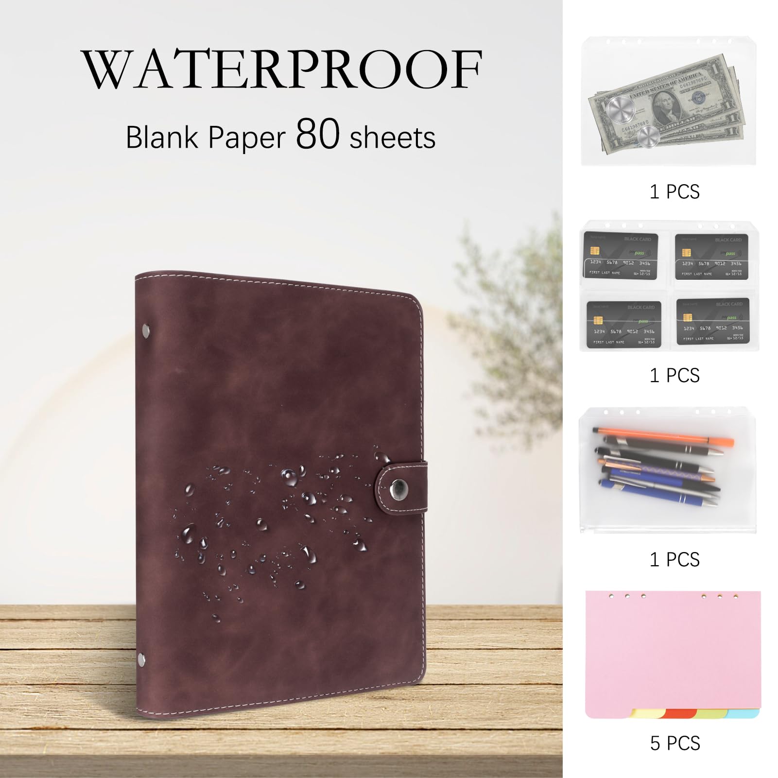 Premium PU Leather A5 Notebook Binder - 6-Ring Refillable Organizer with Dividers & Lined Paper - Coffee Brown - Perfect for Journaling, Planner, Office & School Use
