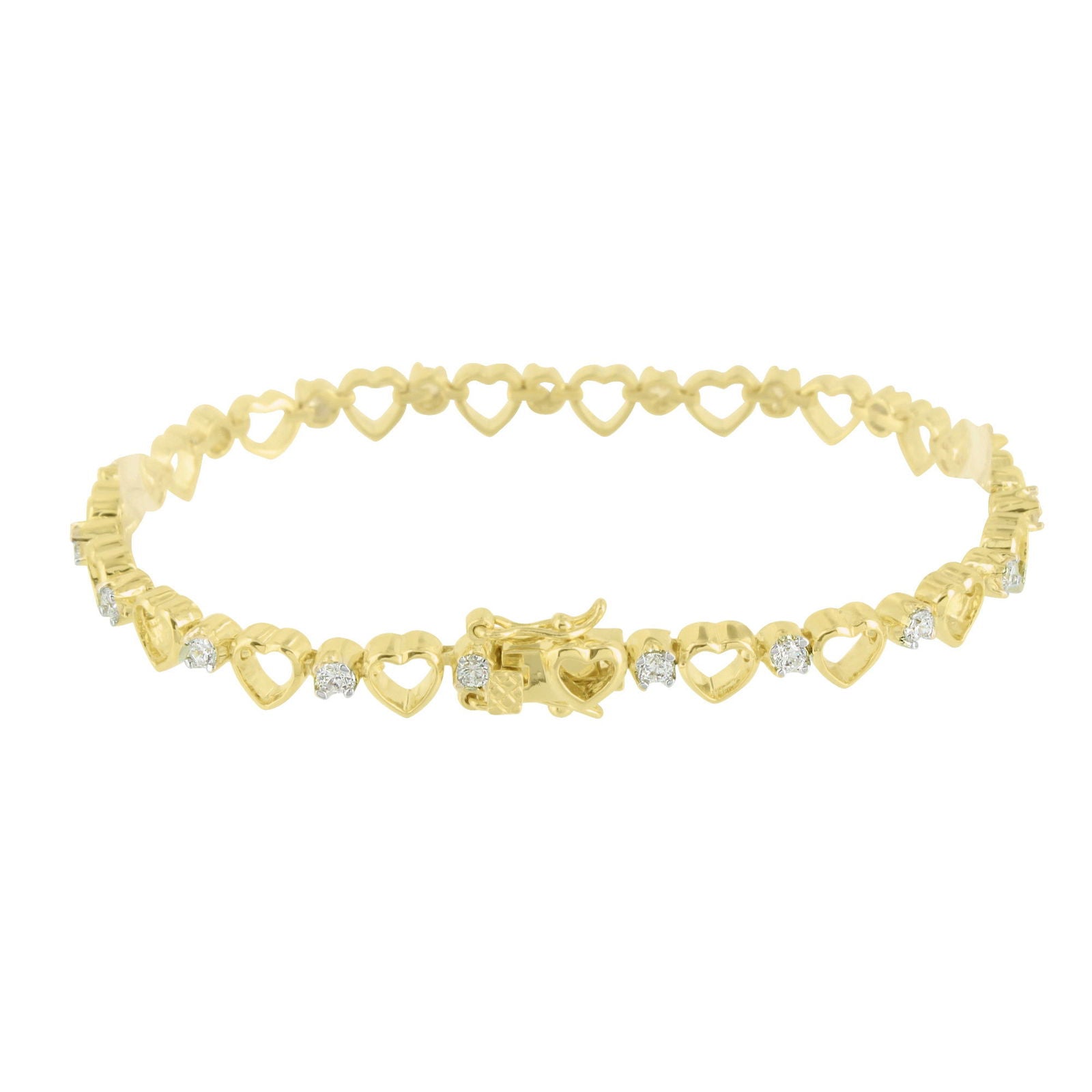 14K Yellow Gold Heart Link Bracelet with Lab Diamonds - Elegant Jewelry for Women, Perfect for Valentine's Day, Anniversary & Romantic Gifts