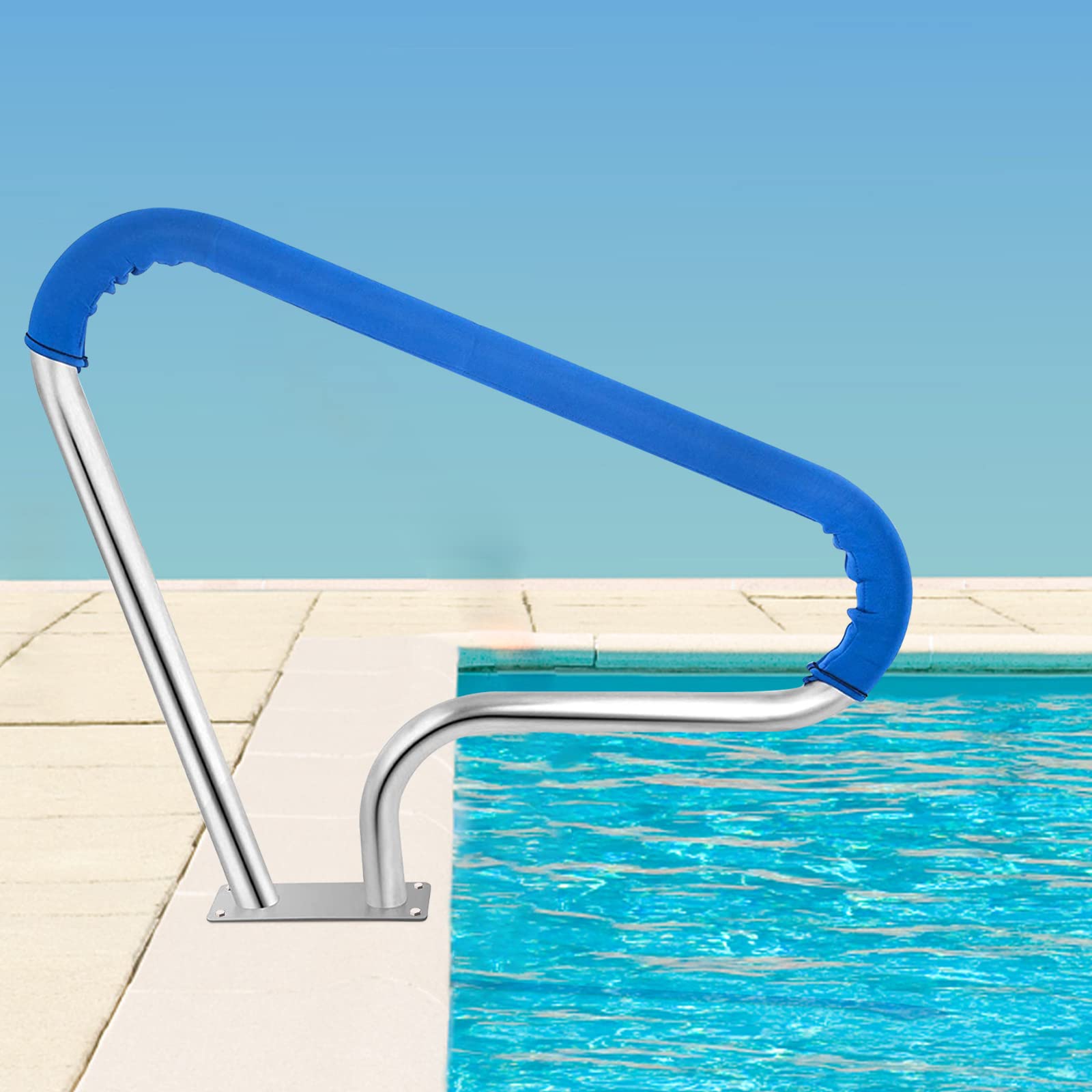 39x32 Inground Pool Rail - 304 Stainless Steel Swimming Pool Stair Handrail with Non-Slip Cover, Mounting Base & Accessories for Safety and Easy Pool Access