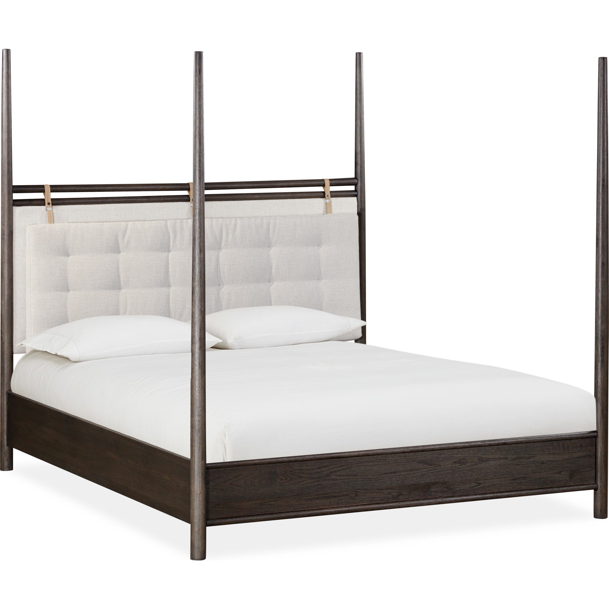 Rockport Upholstered Poster Bed Frame - Yin & Turtle Dove Linen Fabric Queen/King Size Bed - Elegant Master Bedroom Furniture for Luxurious Home Decor