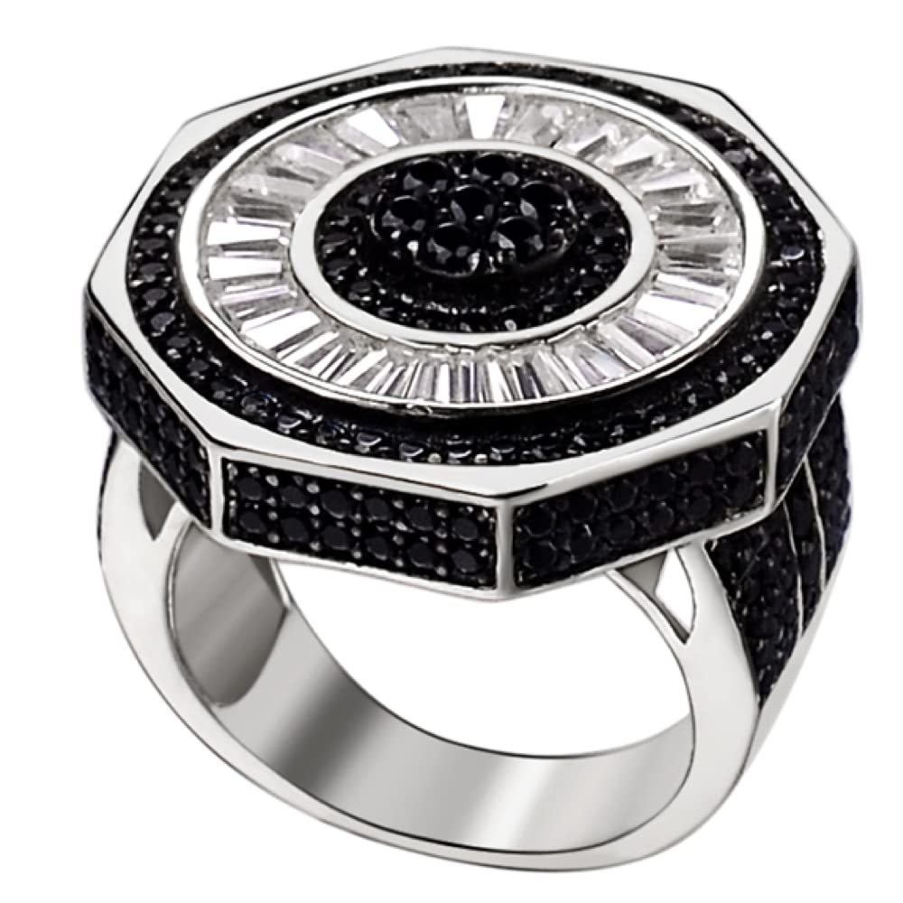 925 Sterling Silver Black CZ Baguette Ring for Men & Women - Iced Octahedral Pinky Hip Hop Jewelry - Perfect for Parties, Gifts & Everyday Fashion