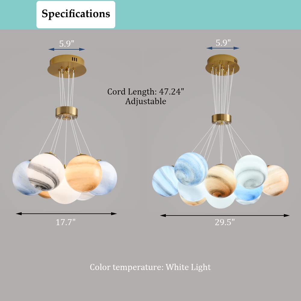 Unique Planet Chandelier - Bubbles Ball Shape Glass Pendant Light Fixture - 7-Light Decorative Ceiling Chandelier for Dining Room, Bedroom & Living Room Lighting