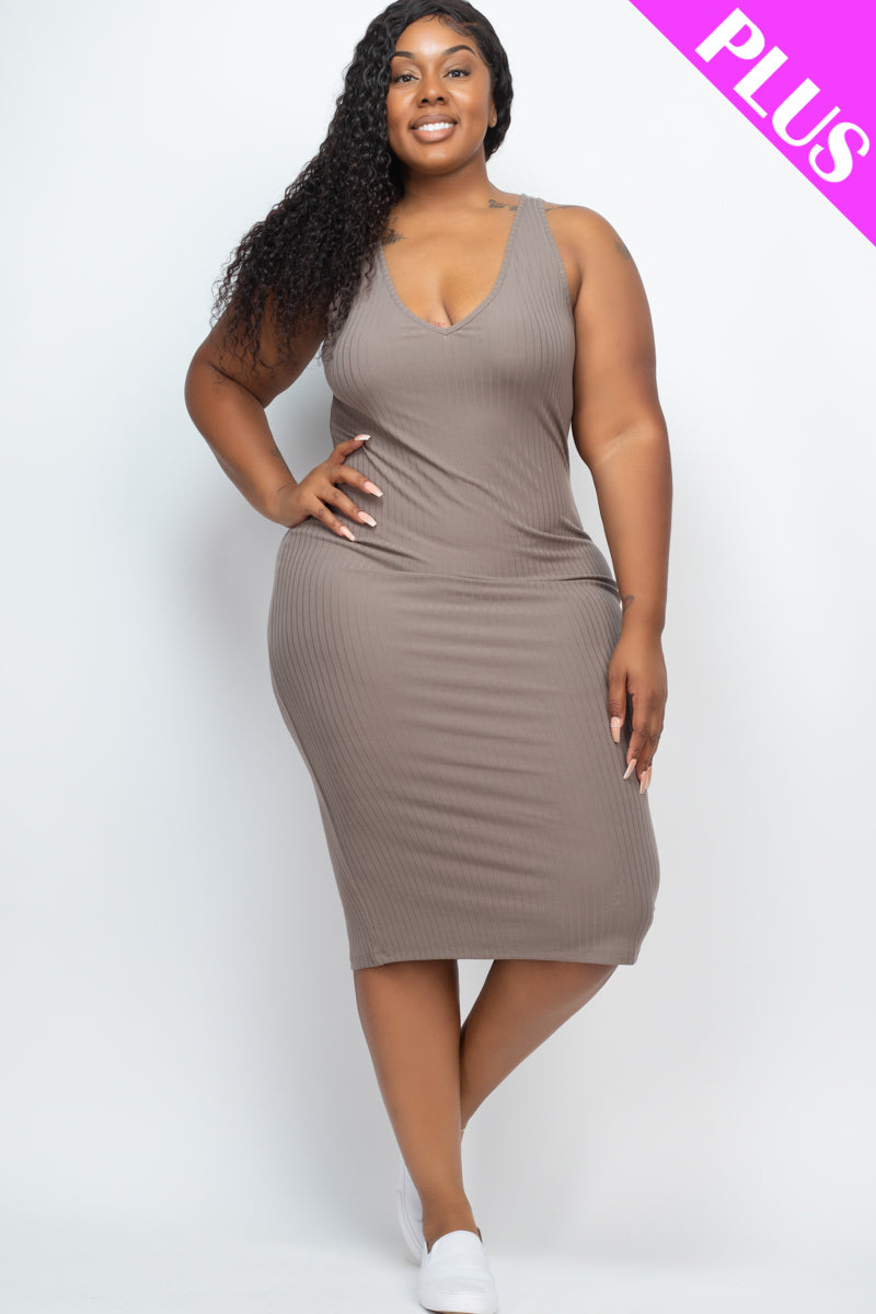 Plus Size Ribbed Sleeveless Bodycon Midi Dress for Women - Stretchy Slim Fit Cocktail Party & Date Night Outfits