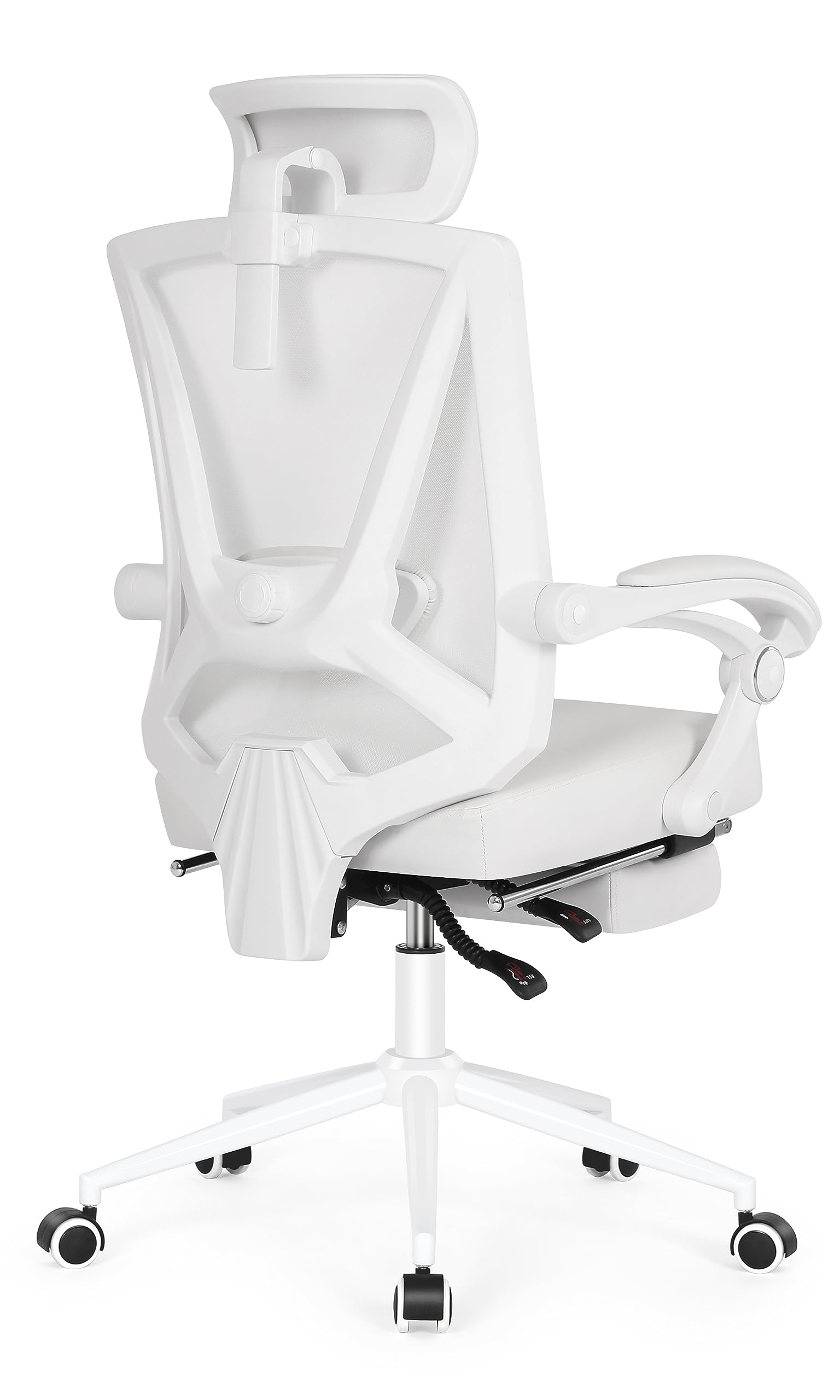 Ergonomic Office Chair with Footrest & Adjustable Lumbar Support - High Back Computer Chair with Headrest - White Leather Desk Chair for Home & Office Workspace Comfort