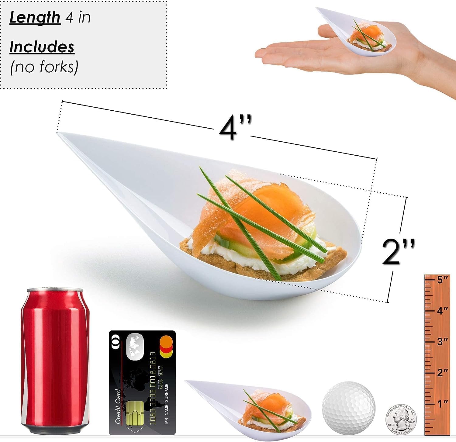 DLux 100 4-in-1 Mini Appetizer Plates with Reusable White Plastic Spoons - Elegant Dessert and Appetizer Serving Set for Parties, Catering, and Tea Time - Includes Free Recipe Ebook - Perfect for Asian Cuisine, Small Bites, and Tasting Events