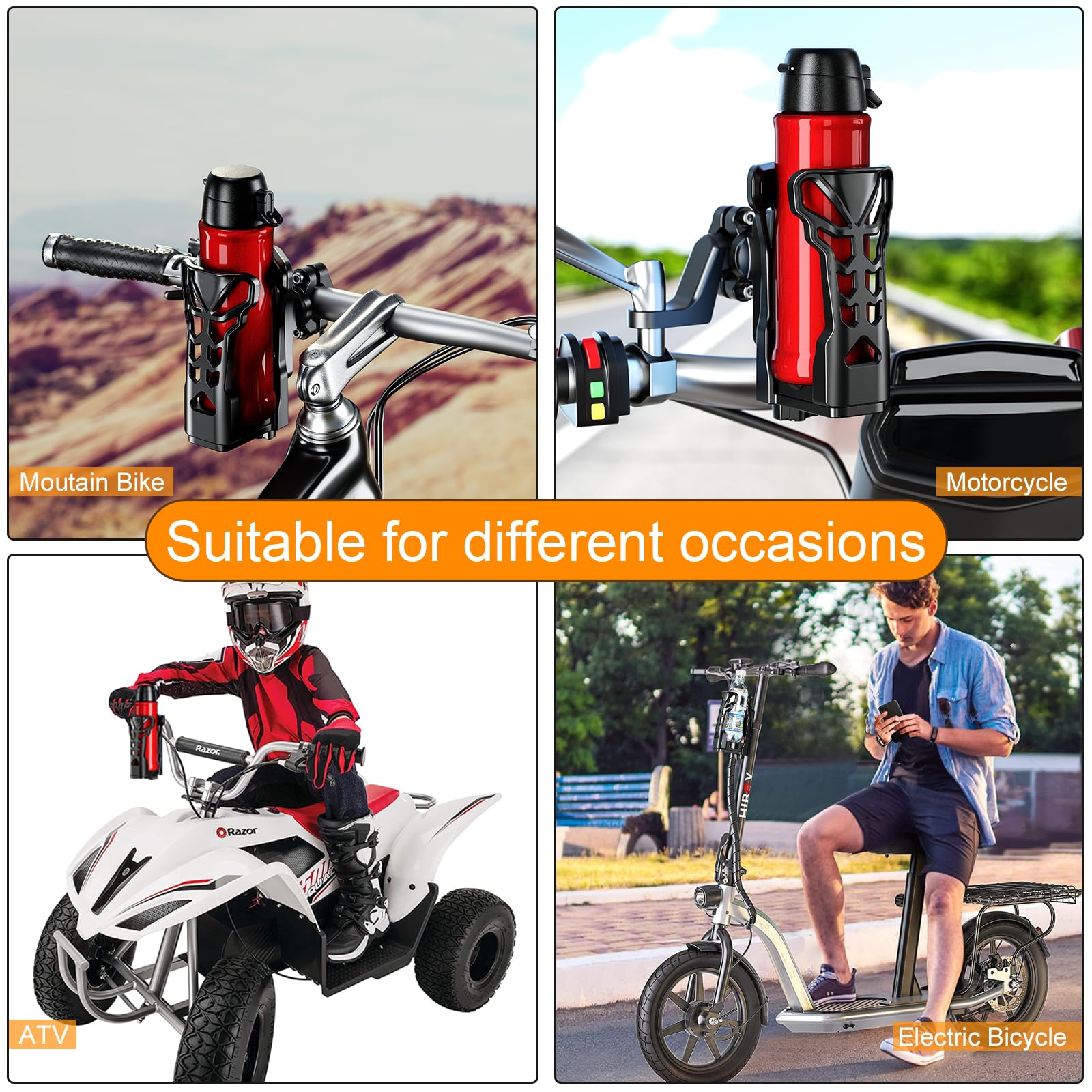 Upgraded Motorcycle Cup Holder with Atmosphere Light - 360° Rotating & Expandable Design, Holds Up to 32oz - Perfect for Bike, Motorcycle, ATV (Matte Black) - Ideal for Road Trips, Commuting & Outdoor Adventures