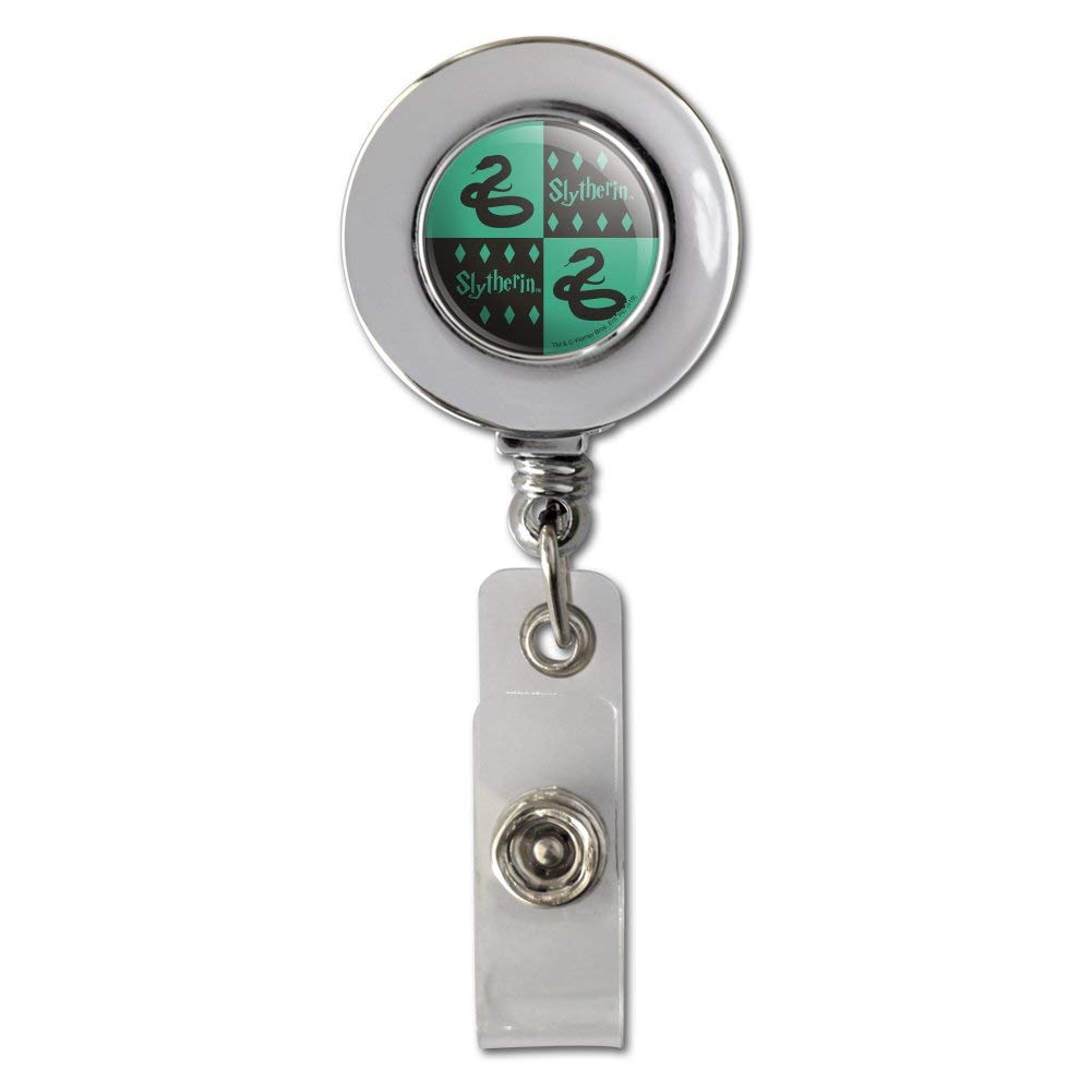Harry Potter Slytherin Retractable Badge Reel - Chrome ID Card Holder Clip with Snake Pattern - Perfect for Work, School, Cosplay and Harry Potter Fans